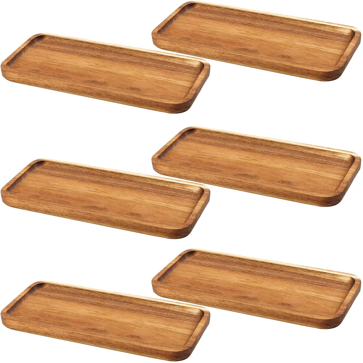 Seunmuk 6 Pack 12 X 5 X 0.78 Inch Wooden Serving Platters, Rectangle Natural Solid Acacia Wood Serving Tray And Platter, Wooden