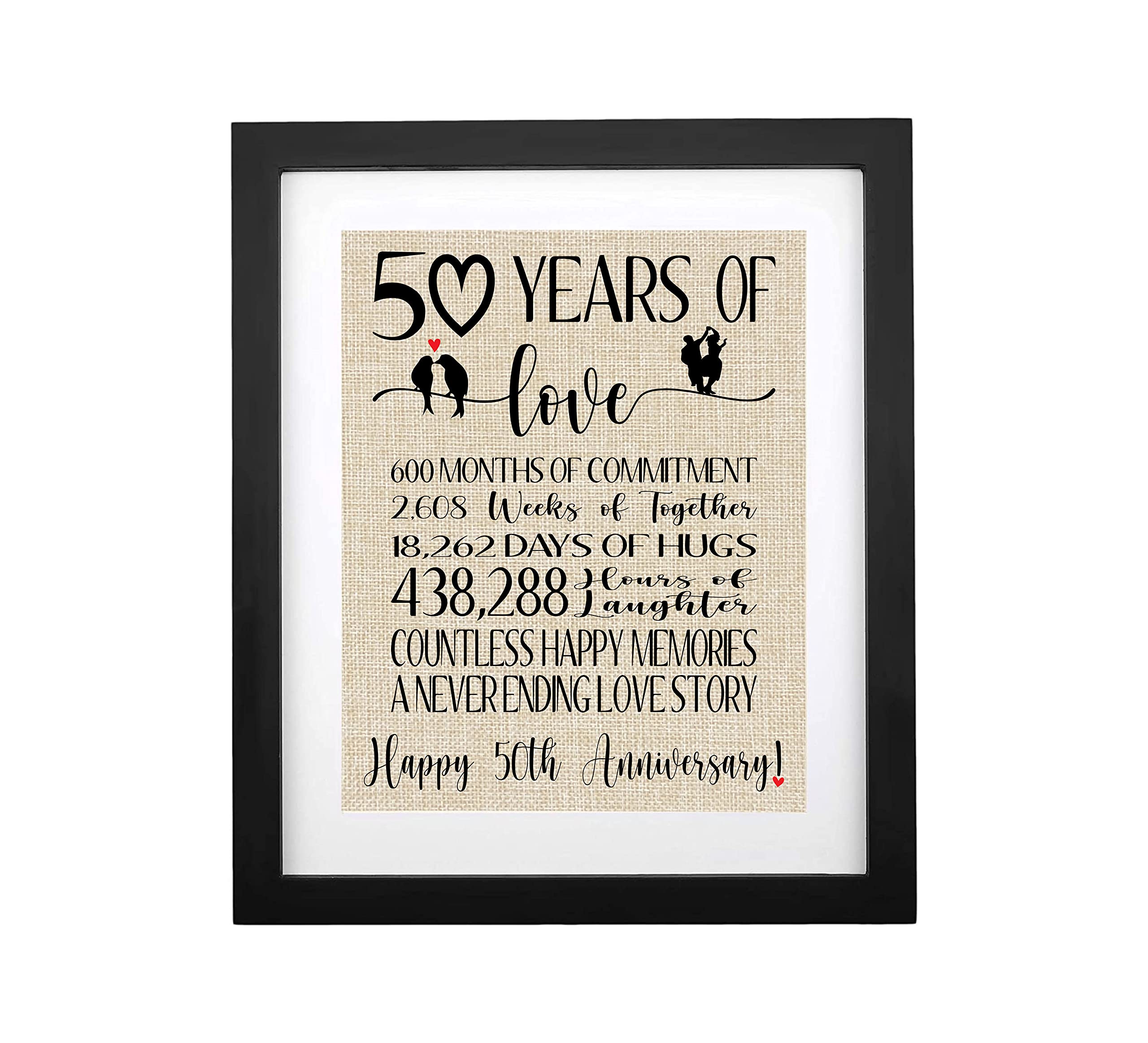 Tobohu Framed 50 Years Of Love Burlap Print Signs, Gifts For Parents 50Th Anniversary, 50Th Wedding Anniversary, Golden Annivers