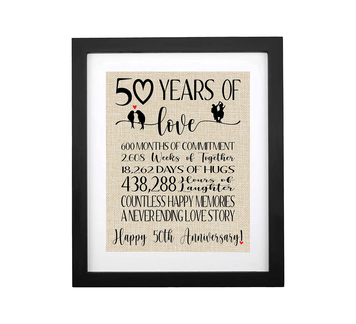 Tobohu Framed 50 Years Of Love Burlap Print Signs, Gifts For Parents 50Th Anniversary, 50Th Wedding Anniversary, Golden Annivers