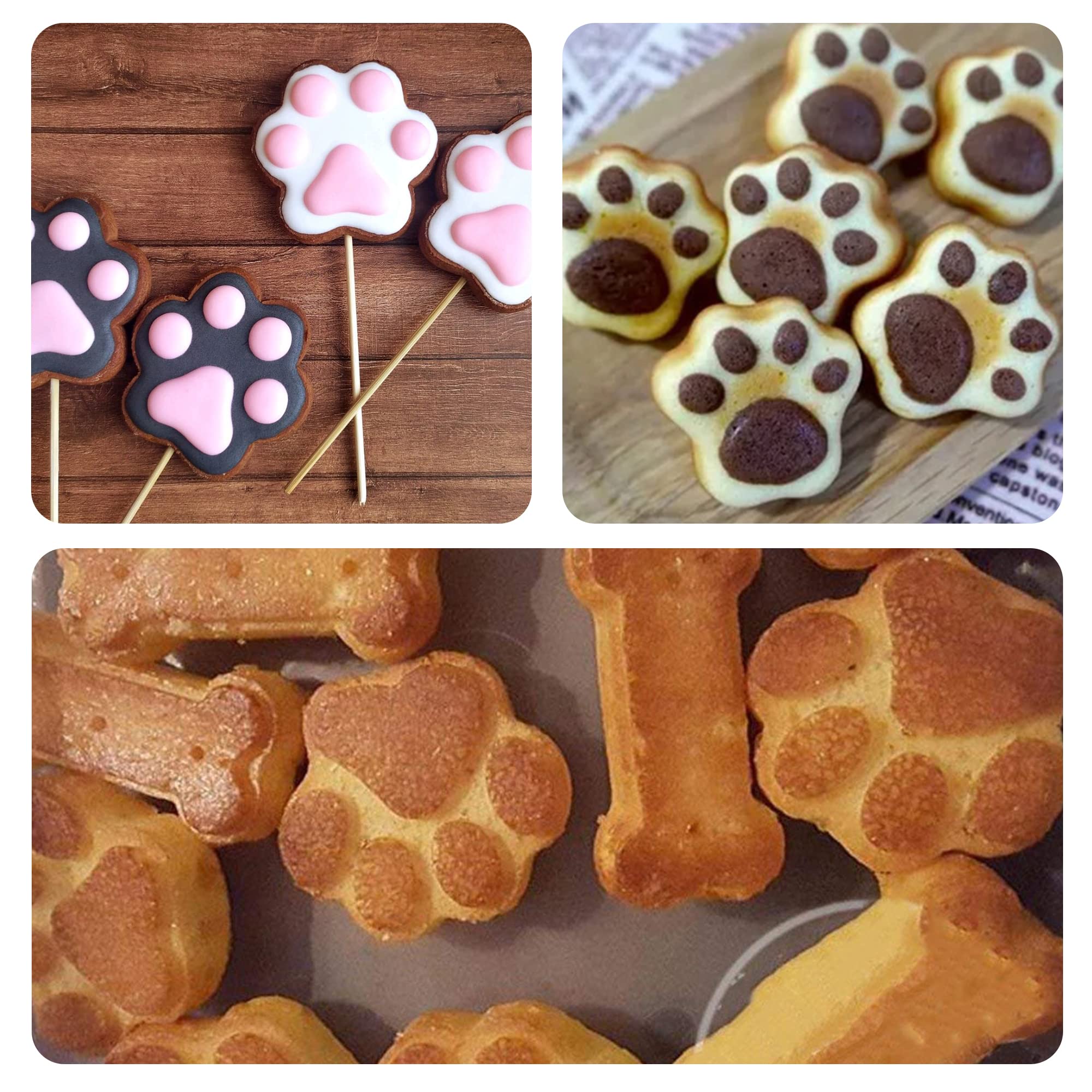 Hottion 8Pcs Dog Bone And Dog Paw Print Cookie Cutters Set, Metal 4 Sizes Dog Bone Paw Shape Cookie Cutters, Dog Theme Party Coo