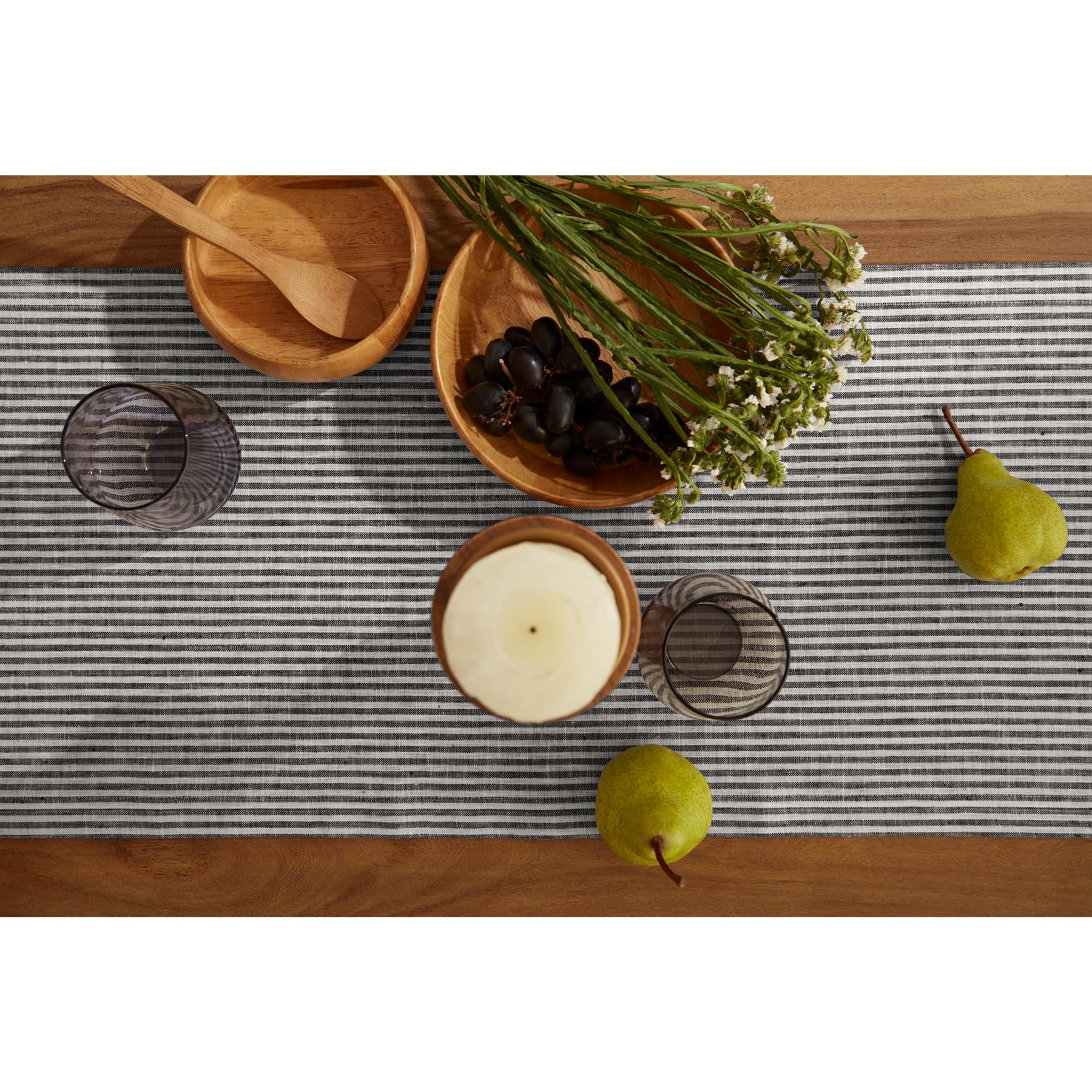 Solino Home Stripe Linen Table Runner 90 Inches Long - 100% Pure Linen Black And White Dining Table Runner 14 X 90 Inch Ideal Fo