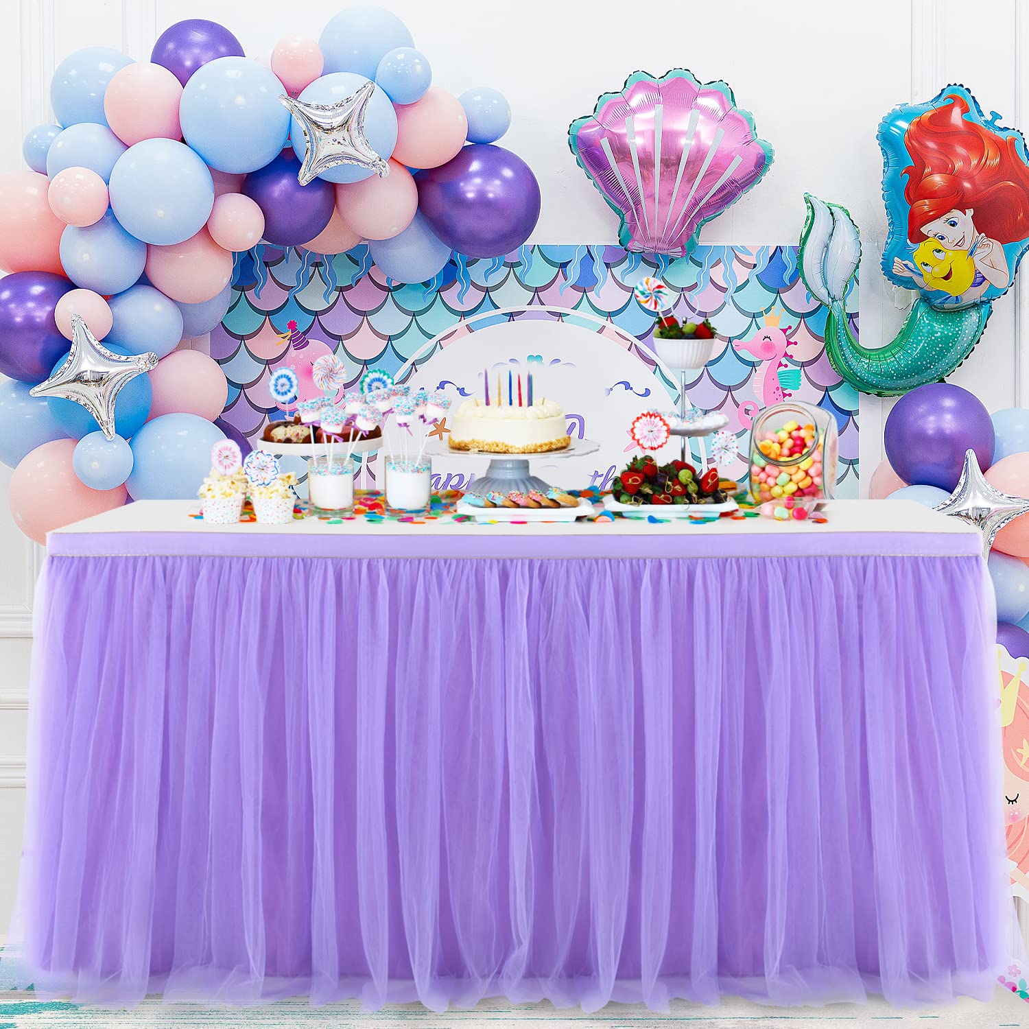 Suppromo Purple Tulle Table Skirt Baby Shower Table Cloth For Rectangle Tables Or Round Tables Purple Tutu Table Skirt For Girls