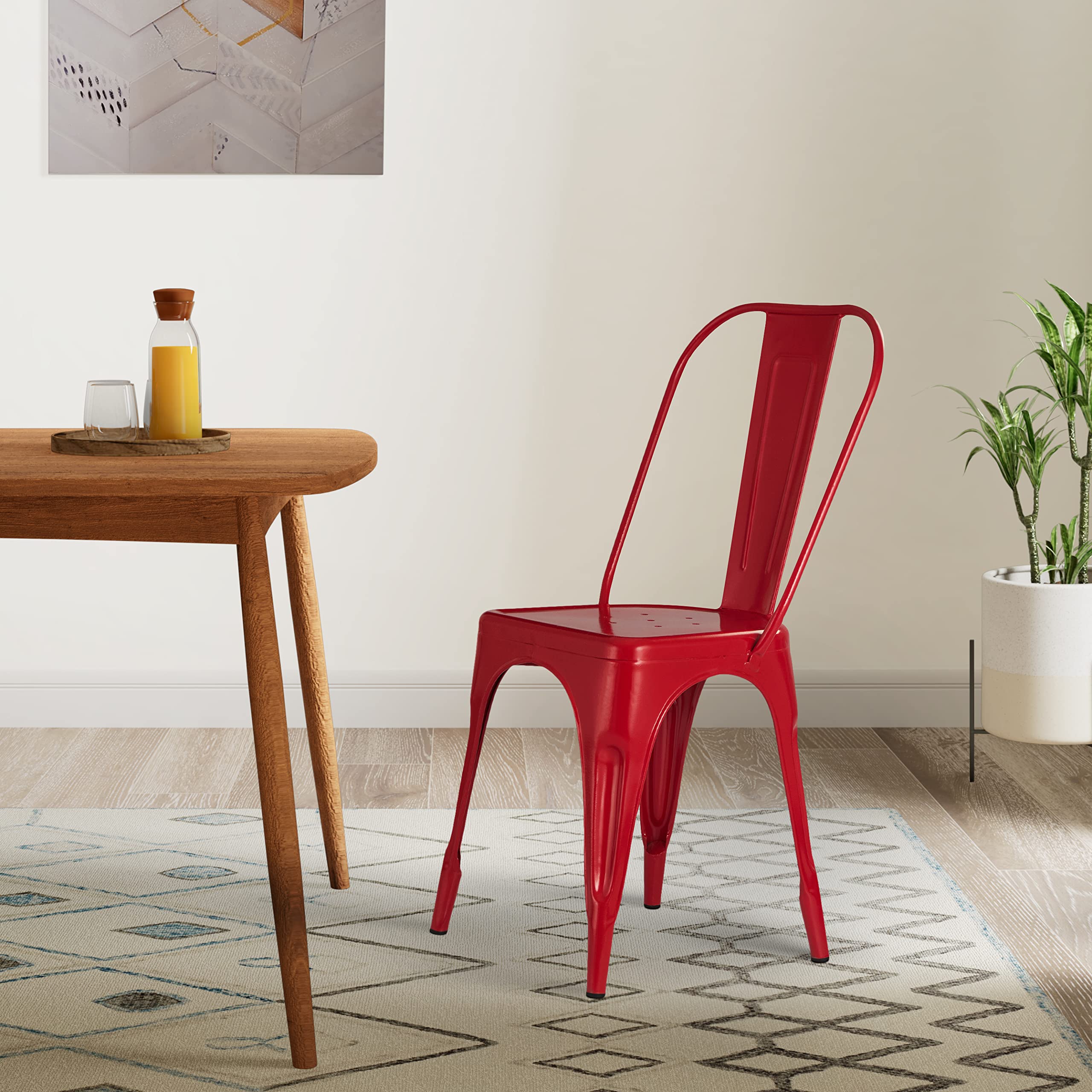 Amazon Brand - Solimo Strites Chair (Rustic Iron, Red, 1 Piece)