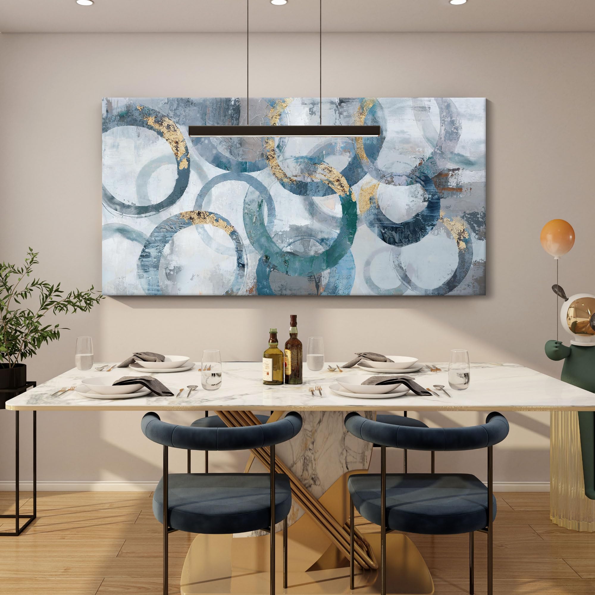 Mofutinpo Large Wall Art For Living Room Modern Abstract Canvas Wall Art Framed Wall Art For Bedroom Office Artwork, Blue And Te