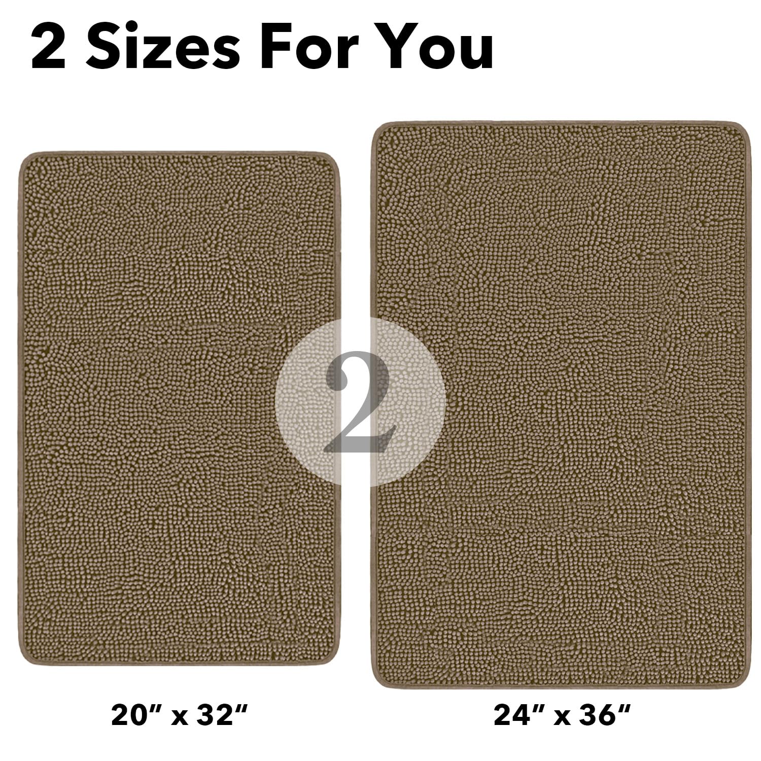 Yeaban Taupe Bathroom Rugs Sets 2 Piece - Thick Chenille Bath Mats | Absorbent And Washable Bath Rug Non-Slip, Plush And Soft Ru