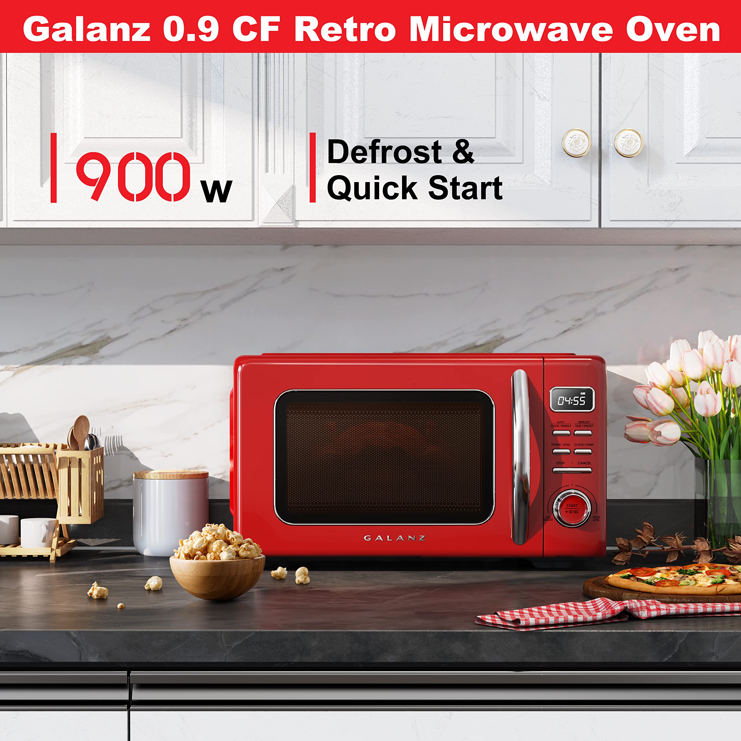 Galanz Glcmkz09Rdr09 Retro Countertop Microwave Oven With Auto Cook & Reheat, Defrost, Quick Start Functions, Easy Clean With Gl