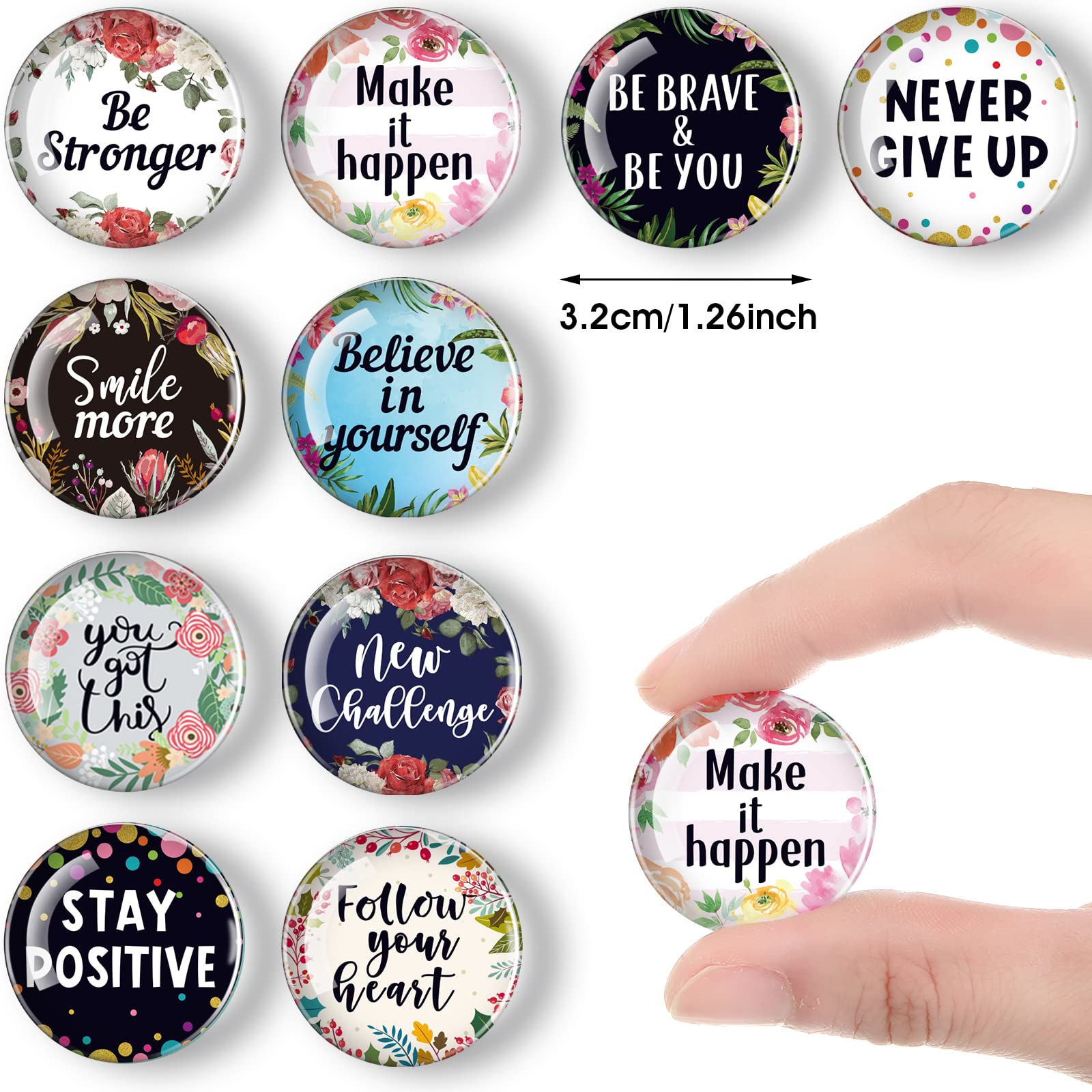 Weewooday 10 Pcs Inspirational Magnets for Refrigerator Fridge Decor Accessories Motivational Fun Quote Glass Floral Magnet for