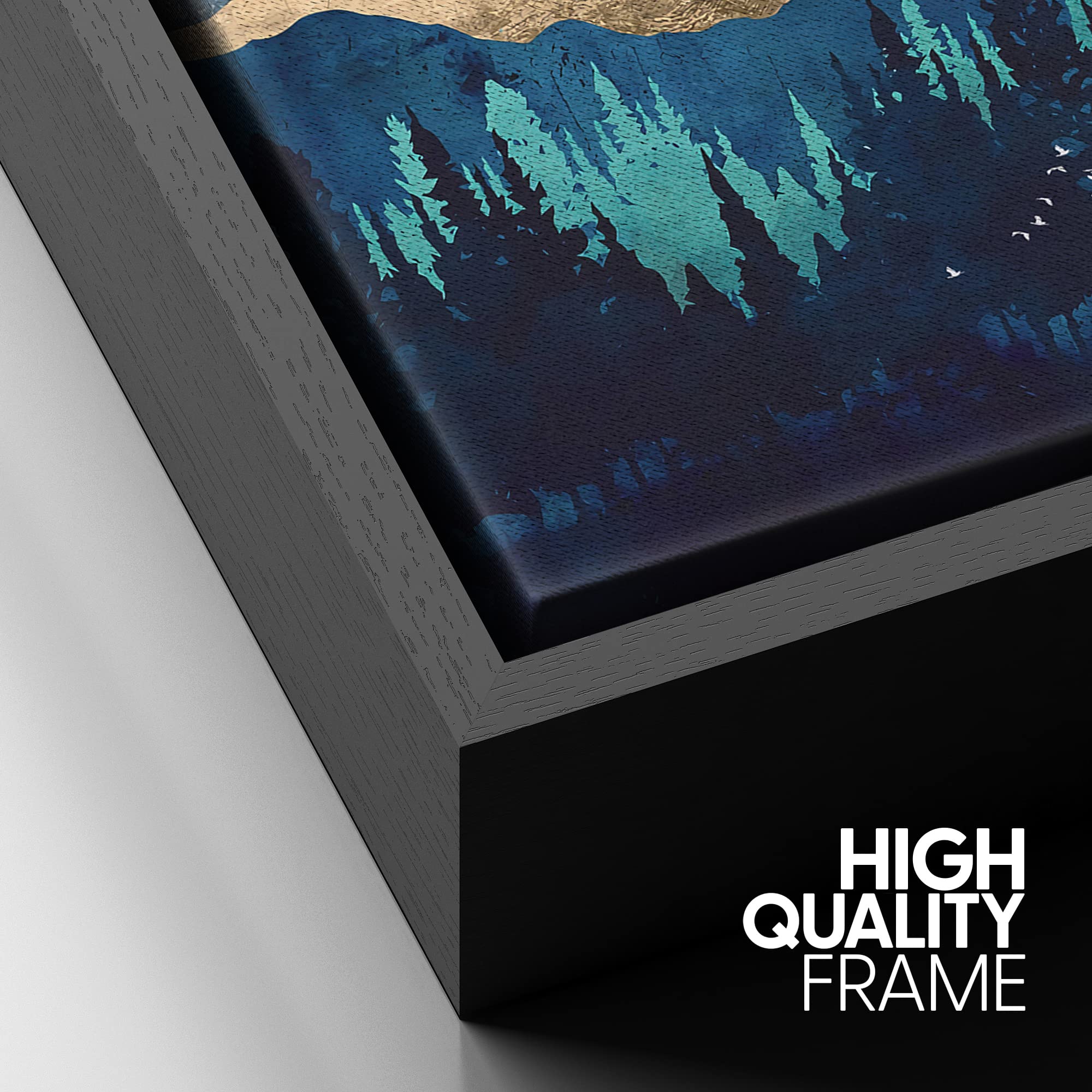 Signford Framed Canvas Print Wall Art Woodland Nursery Decor Blue Mountains & Forest Under Shining Sun Abstract Wilderness Moder