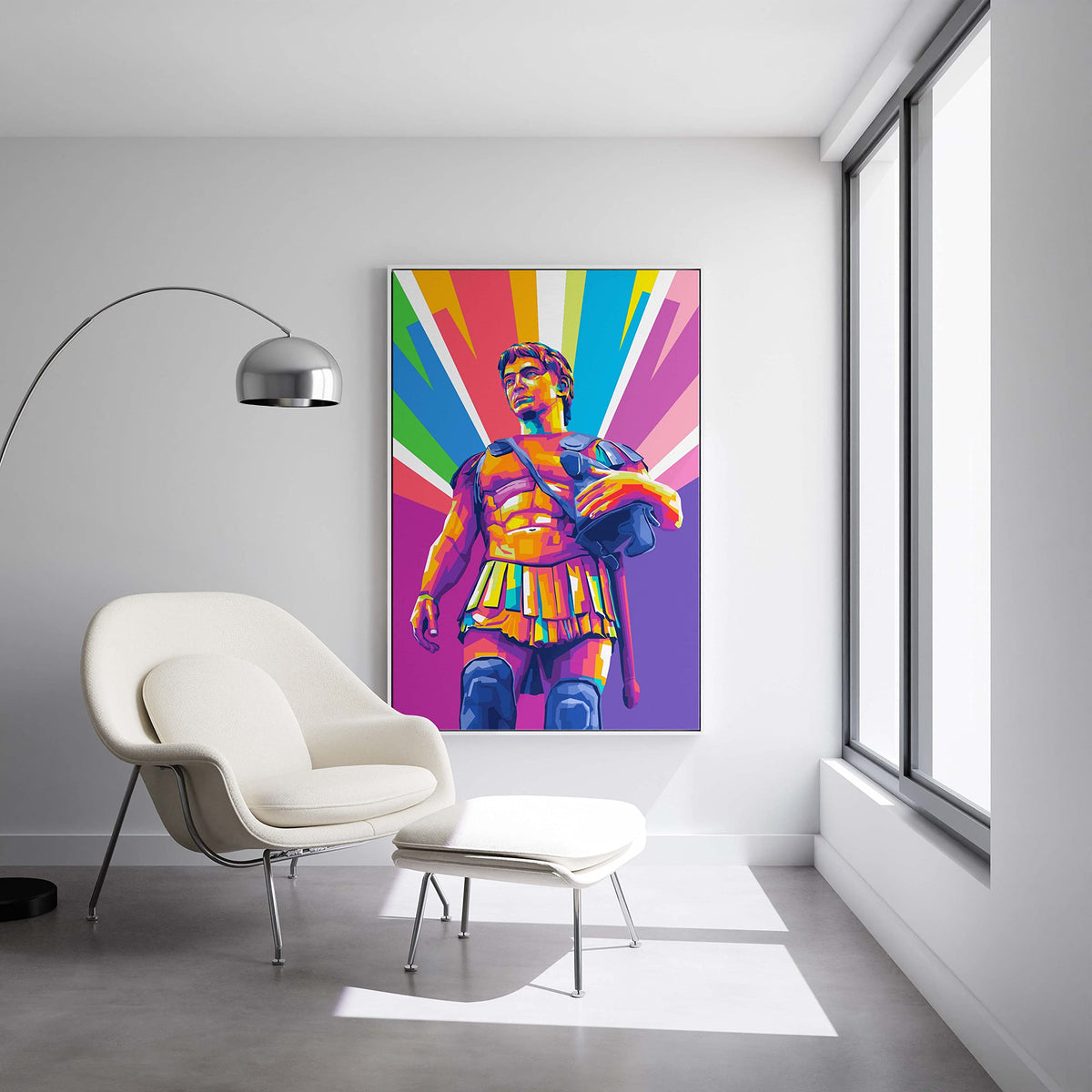 Alexander The Great - King Of Macedon - Ready To Hang Framed Pop Art, Large Canvas Wall Decor Art (+Floater Frame-Pecan, 16X24 I