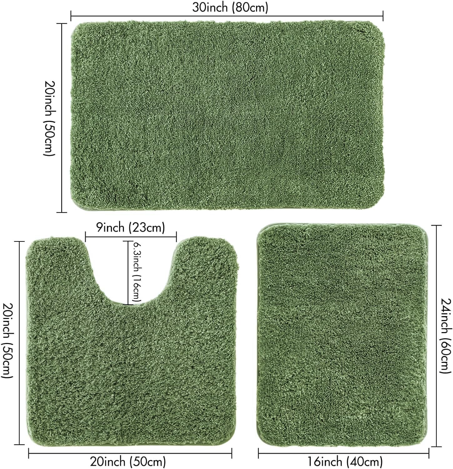 Miulee Bathroom Rugs Sets 3 Piece Including U Shaped Toilet Rug - Soft Absorbent Bath Mats Set With Non Slip Rubber Backside, Ma
