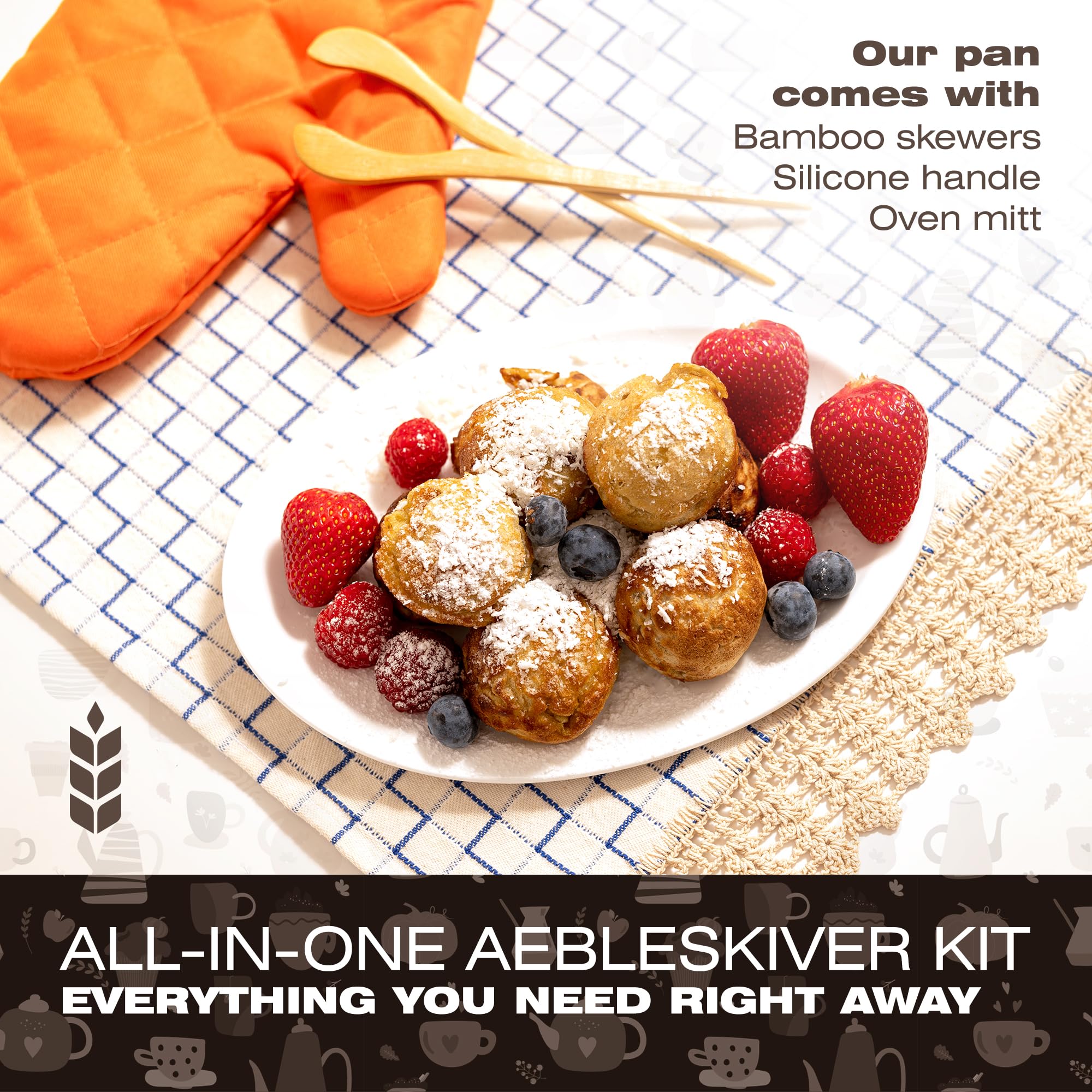 KUHA Aebleskiver Pan - Non-Stick Cast Iron Pancake Maker for Danish Treats, Electric Stovetop Compatible