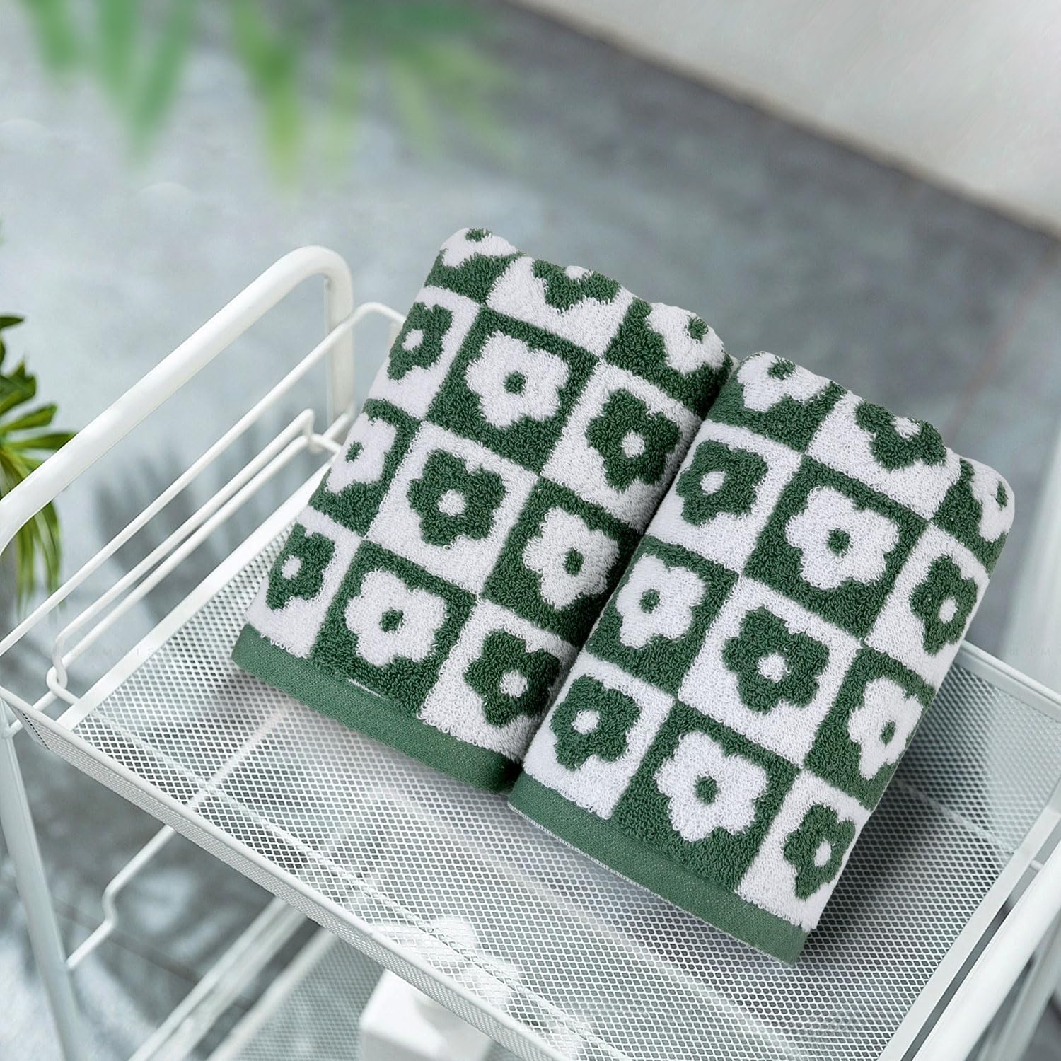Jacquotha Hand Towels For Bathroom Checkered Floral - Set Of 4 Soft Cotton Terry Towel For Kitchen Spring Decor Spa Gym Gifts 13