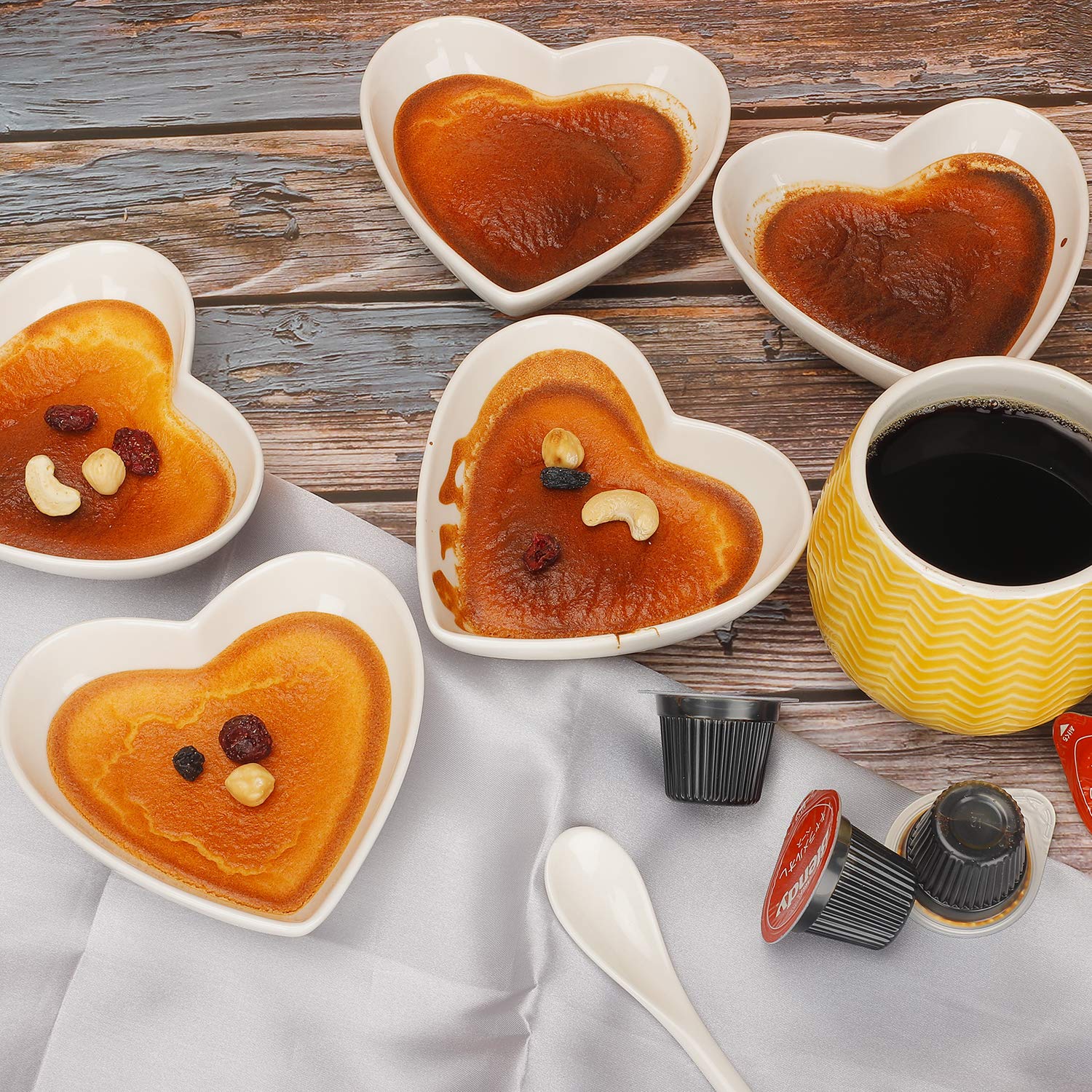 Keponbee 5Pcs Dipping Bowls Set Heart Bowl Porcelain Soy Sauce Dish Mini Side Seasoning Dish For Jam, Appetizers, Dessert And Ot