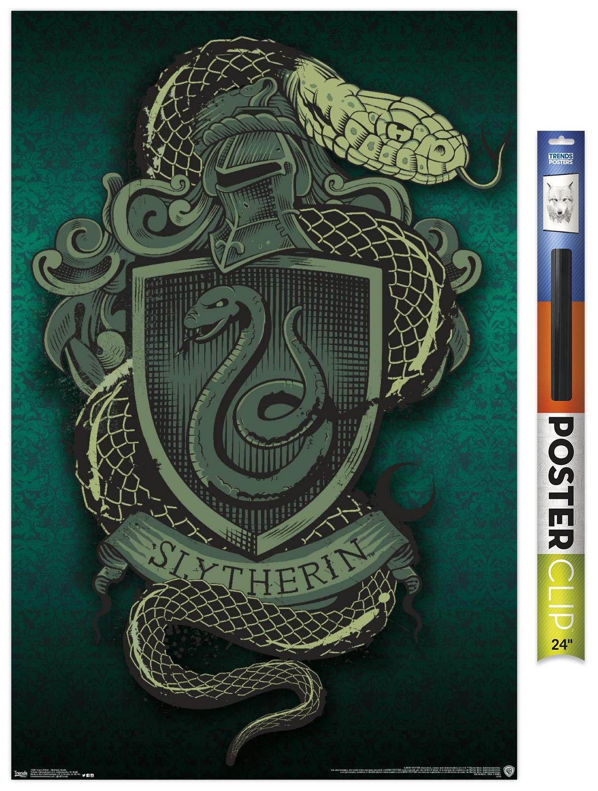 Trends International The Wizarding World: Harry Potter - Slytherin Snake Crest Wall Poster, 22.375'' X 34'', Premium Poster & Cl