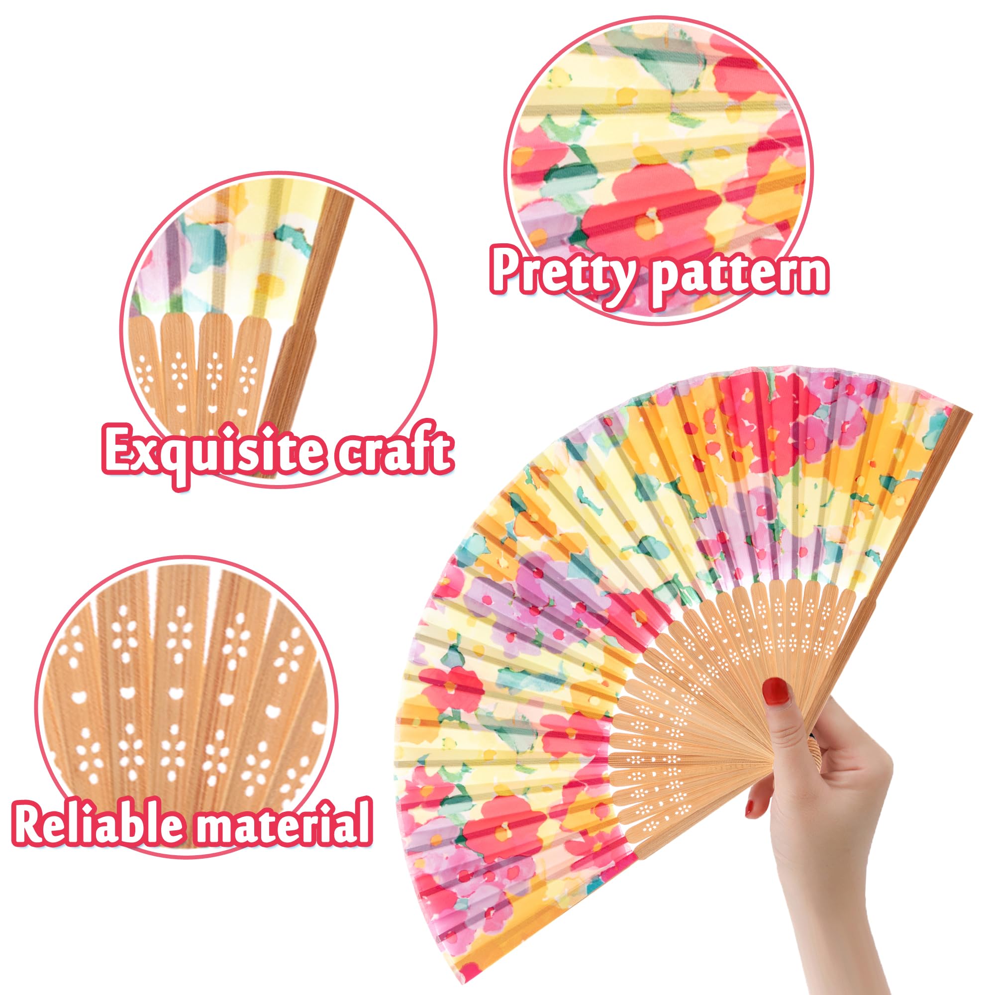 Salutto Hand Fan Bamboo Printed Pattern Folding Fan for Party Wedding Gift Small Flower Graffiti
