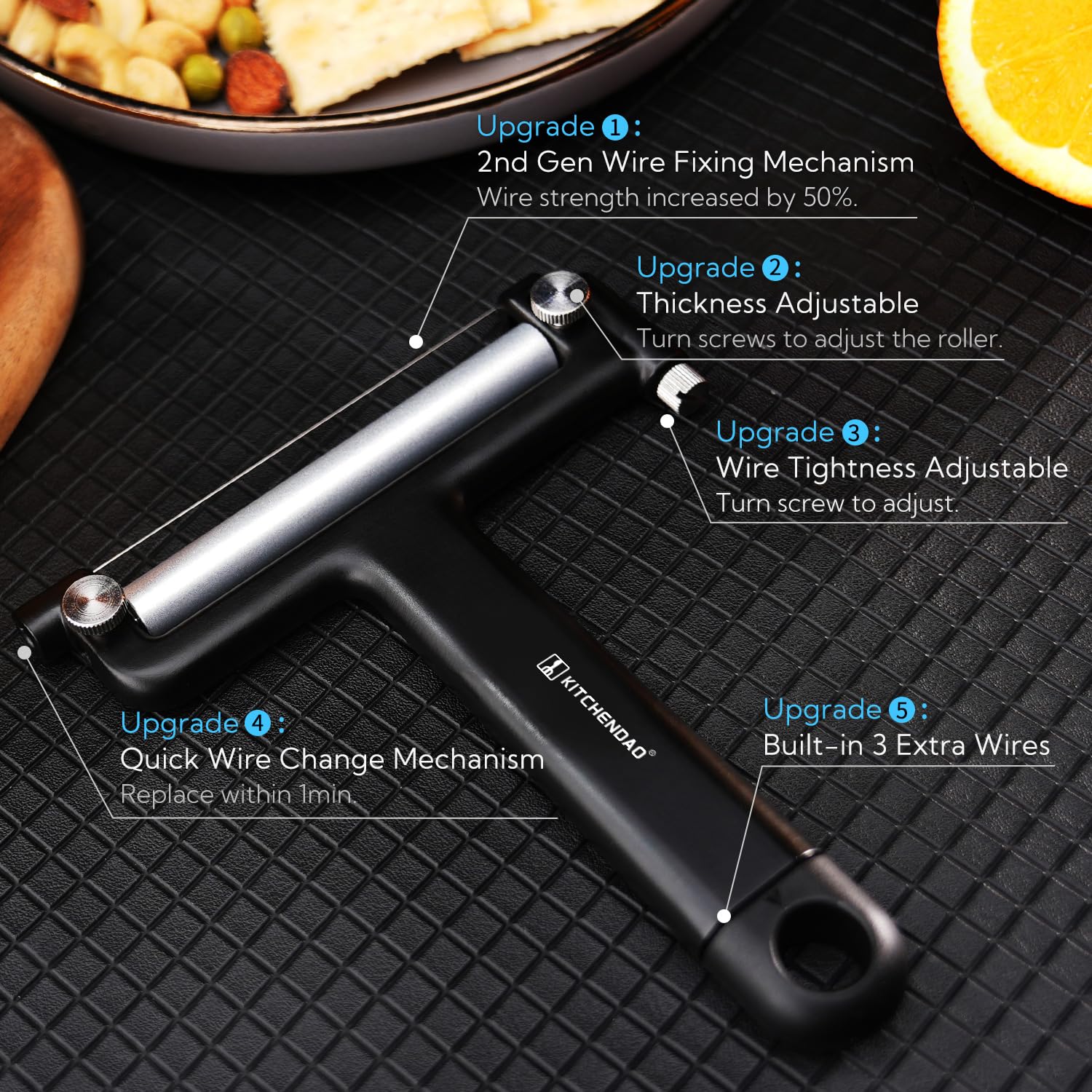 Kitchendao Adjustable Wire Cheese Slicer Cutter, 50% Stronger Wires With 2Nd Gen Wire Fixing Mechanism, Adjustable Hand-Held Wir
