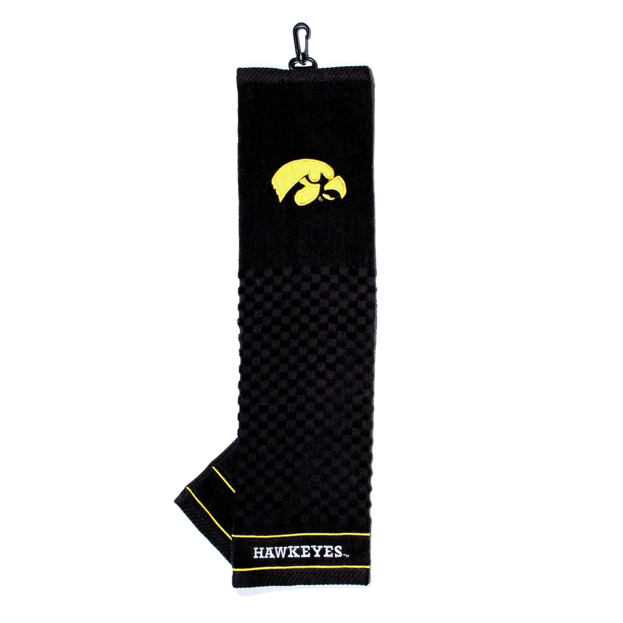 Team Golf Ncaa Iowa Hawkeyes Embroidered Golf Towel Embroidered Golf Towel, Checkered Scrubber Design, Embroidered Logo