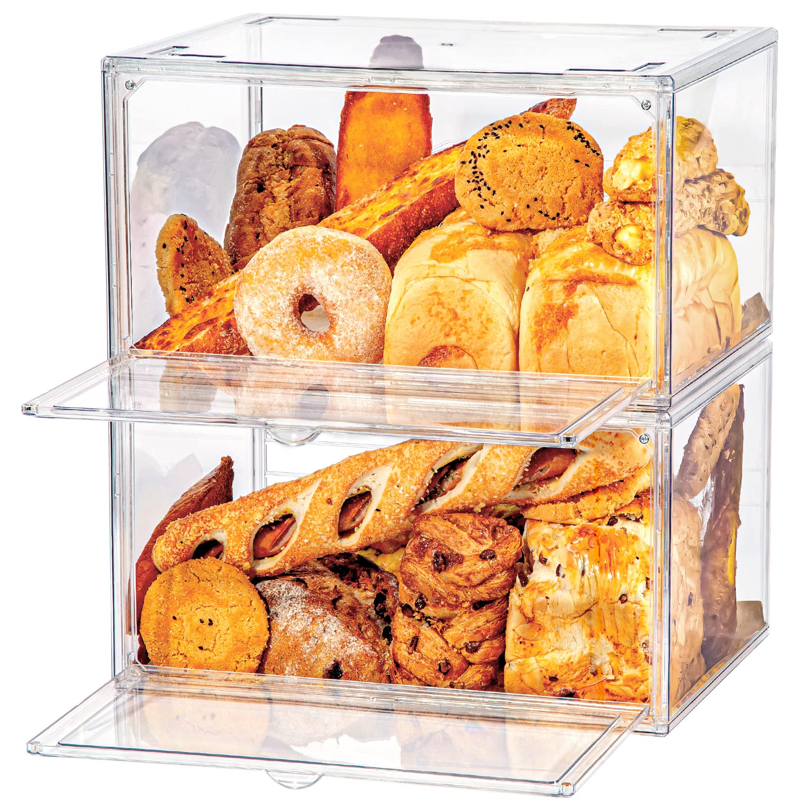 Gropknio 2Pcs Large Bread Box Kitchen Countertop Upgraded - Large Capacity Transparent Bread Rack Storage Box