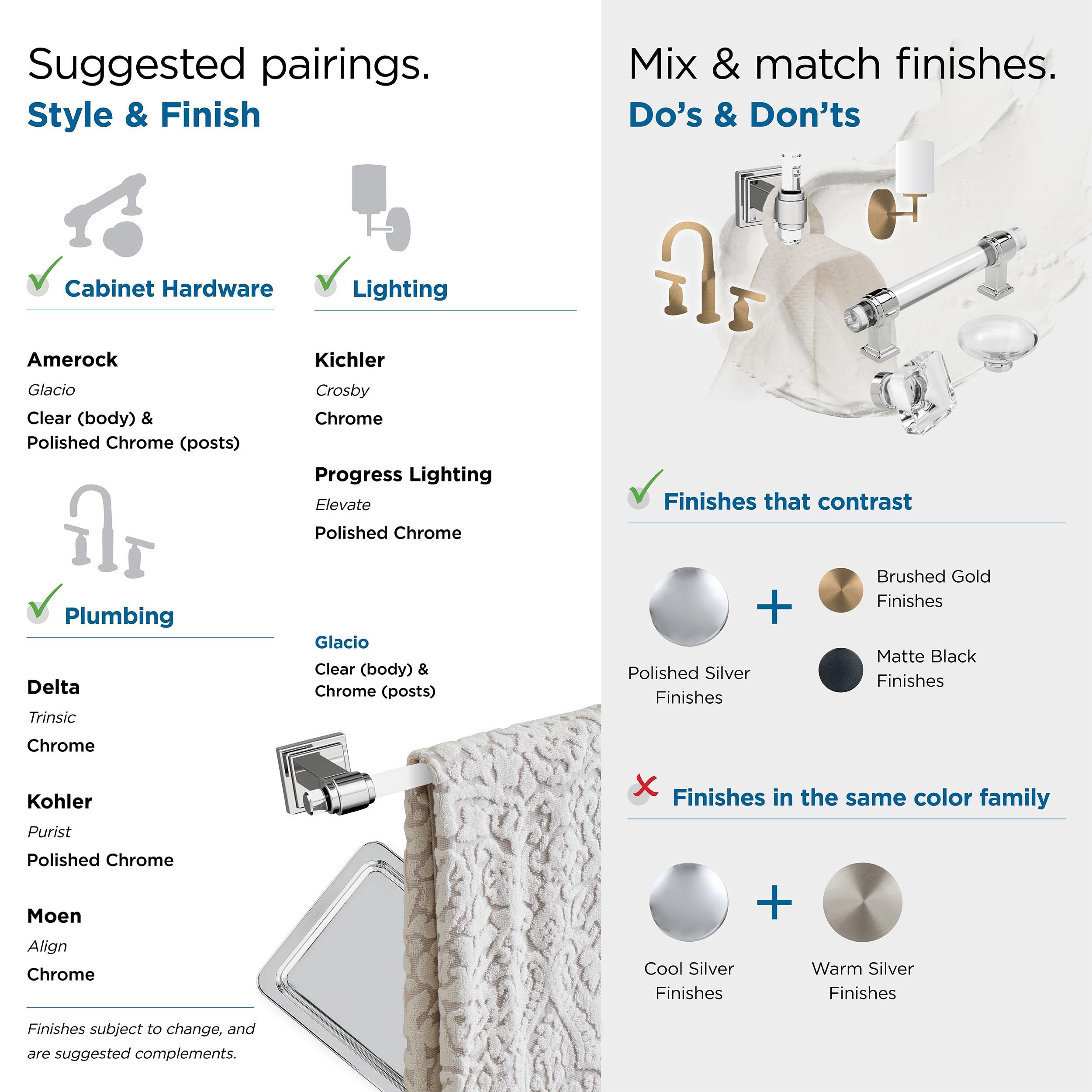 Amerock Bh36061C26 | Clear/Chrome Single Post Toilet Paper Holder | 7-1/16 In. (179 Mm) Length Toilet Tissue Holder | Glacio | B