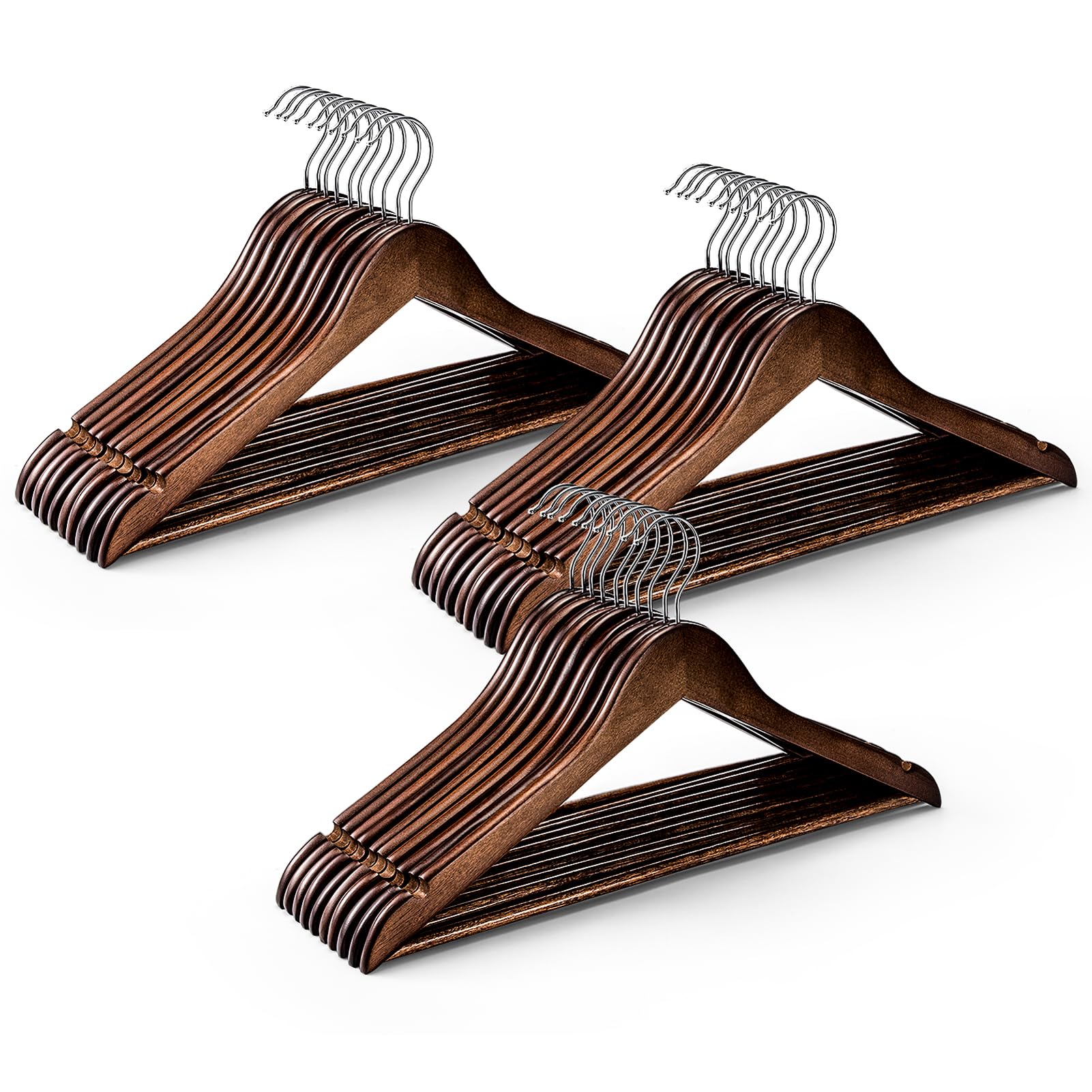 House Day Wooden Hangers 50 Pack, Heavy Duty Walnut Coat Hangers For Closet, Smooth Finish Wooden Coat Hangers Suit Hangers With