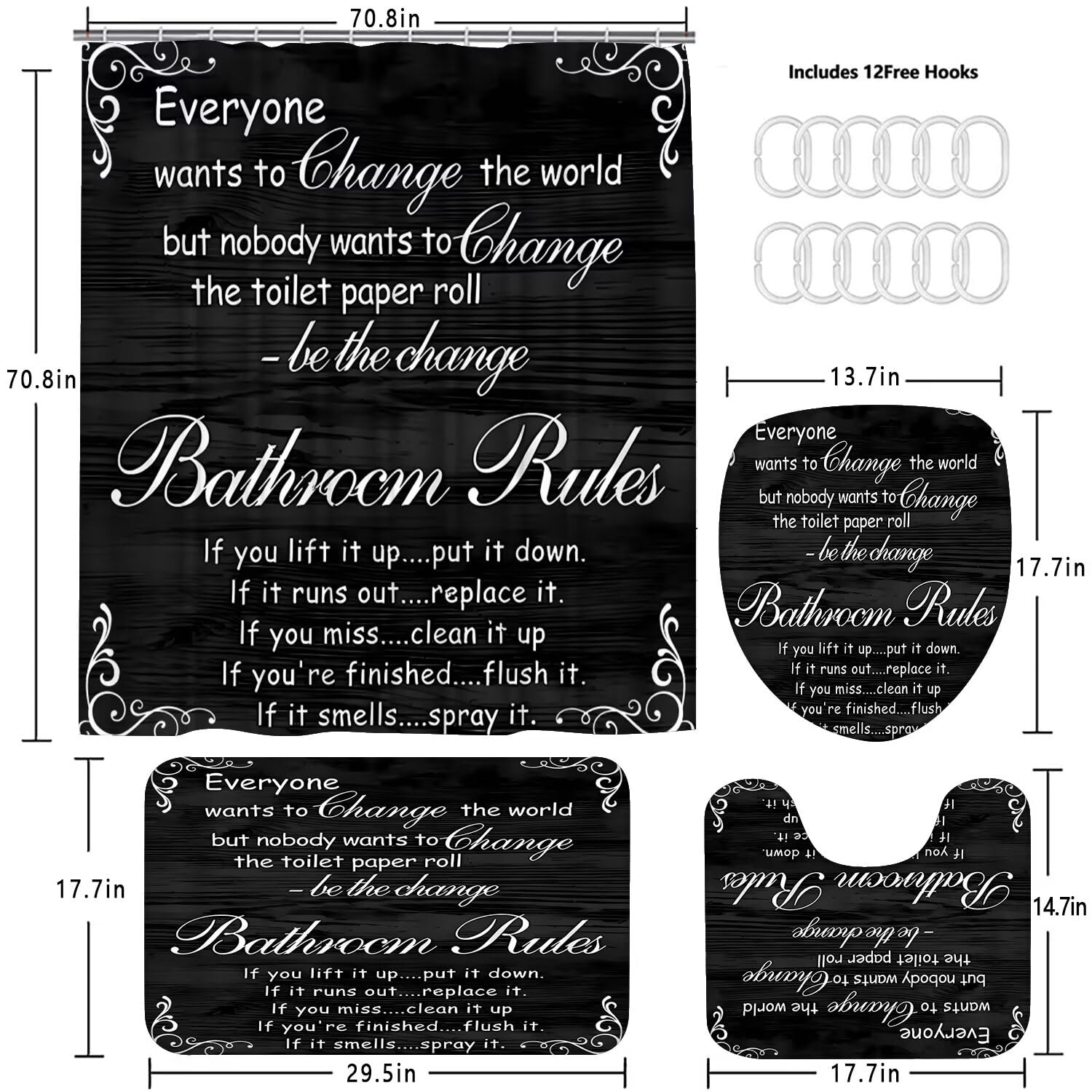 Azhm Black Spellbook Shower Curtain Set Home Bathroom Set With Shower Curtain And Rugs And Accessories Bathroom Decor Curtain Wi