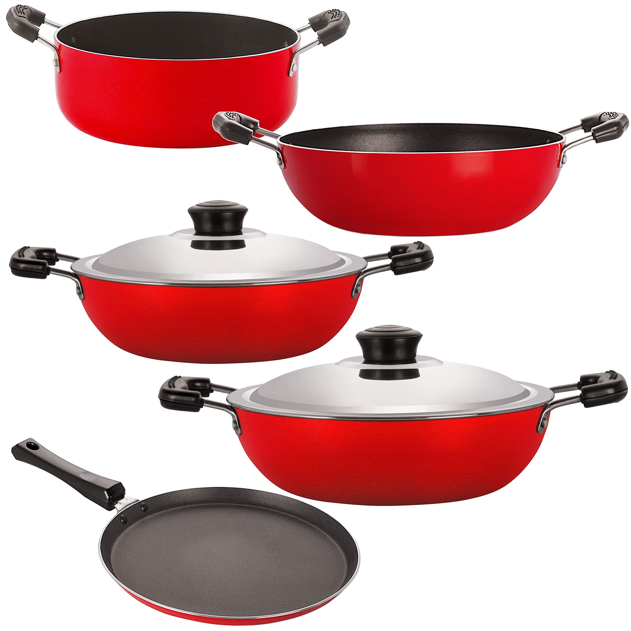 Nirlon NonStick Pfoa Free Stain Resistance NonInduction Pots And Pans Combo Set