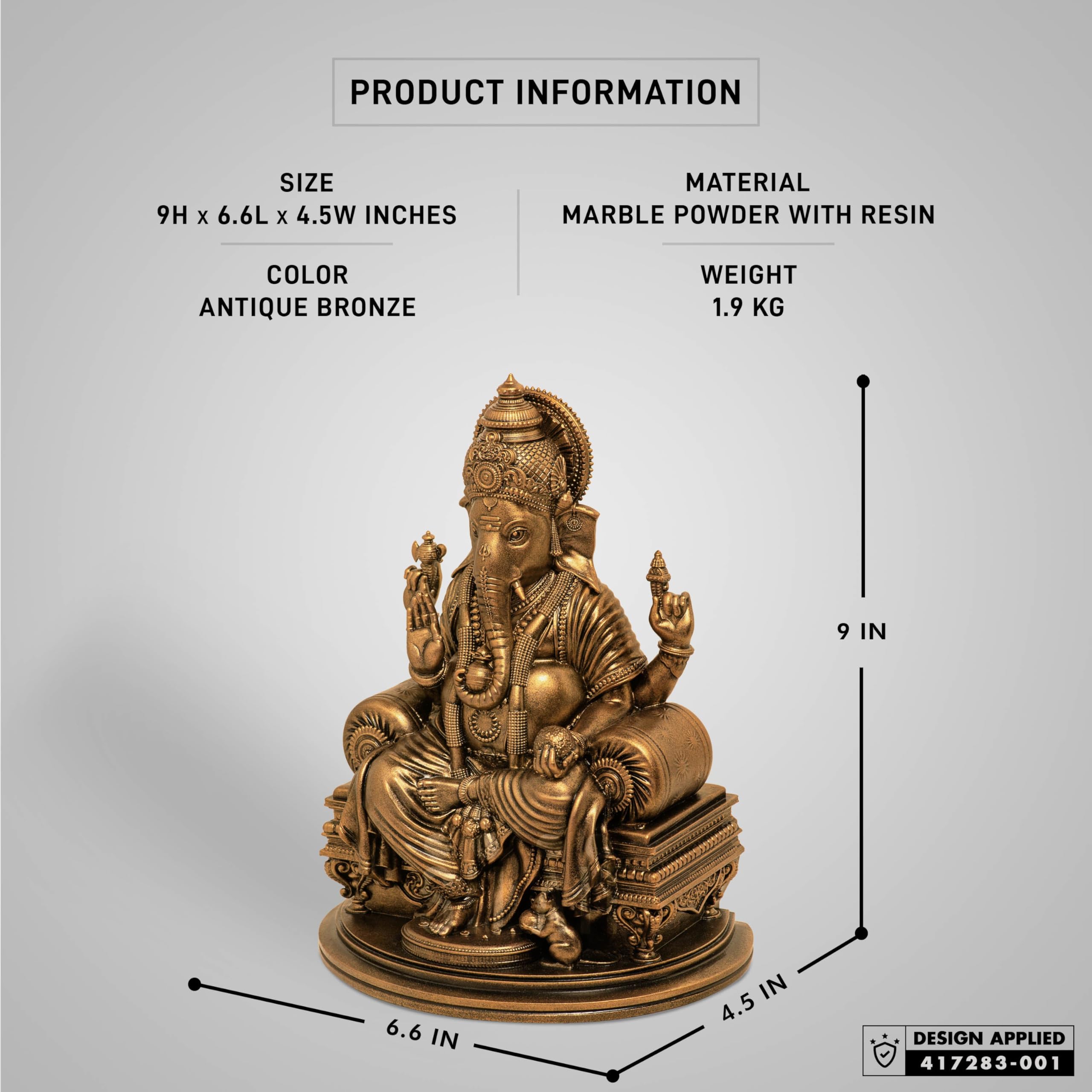 Silaii Lord Ganesha - Divine Sculpture Antique Bronze (9 Inches)