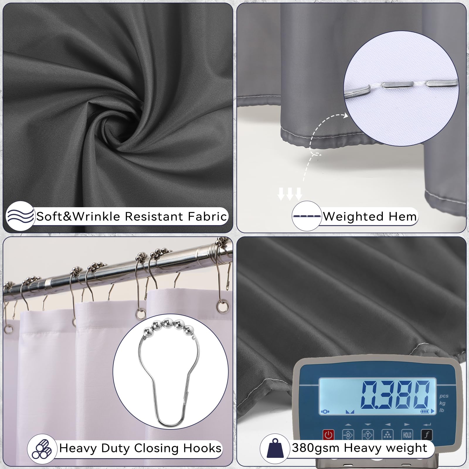 Xlhomo Bathroom Accessory Set-Bathroom Set With Shower Curtain And Rugs, No Slip Bathroom Rugs Super Absorbent, Grey Ombre Water