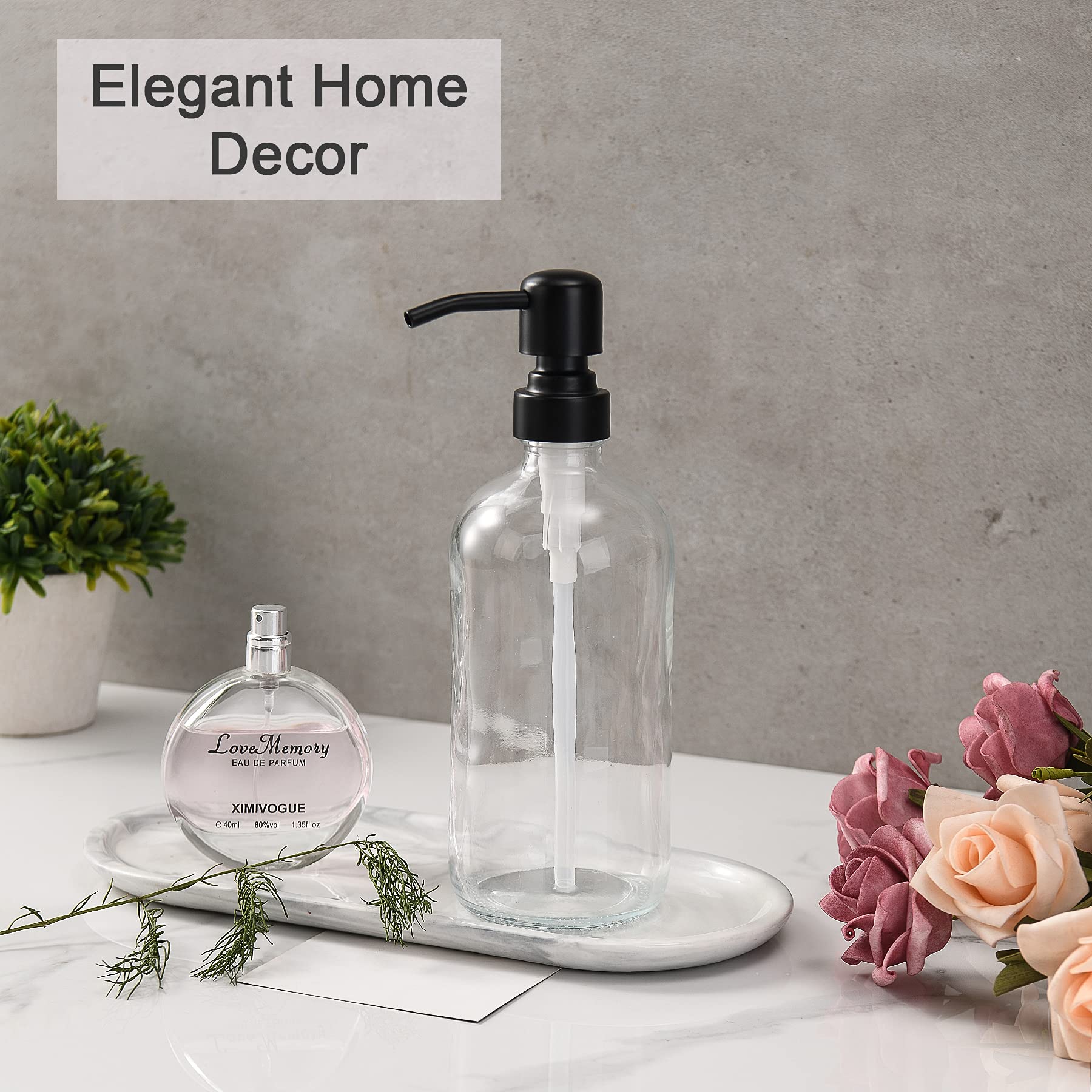 Amazerbath Thick Amber Glass Soap Dispenser With Pump Stainless Steel, 17Oz Luxury Gold Hand Soap Dispenser, 2 Pack Modern Vinta