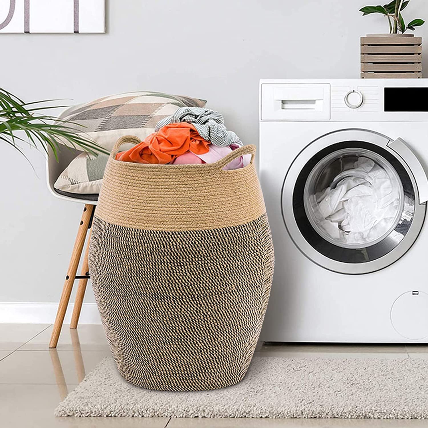 Tall Laundry Basket, 105L Large Laundry Hamper With Handles Tall Wicker Jute Woven Storage Basket For Dirty Clothes Blankets Tow