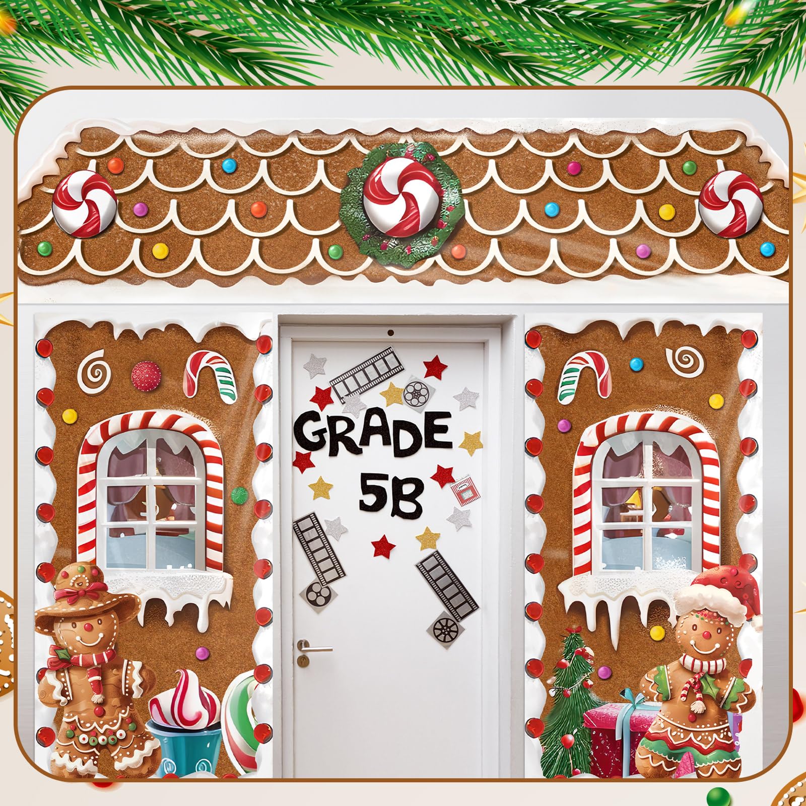 HunnmingRe 3 Pcs Christmas Gingerbread House Decorations Gingerbread Door Covers Backdrop Christmas Door Banners for Xmas Holida