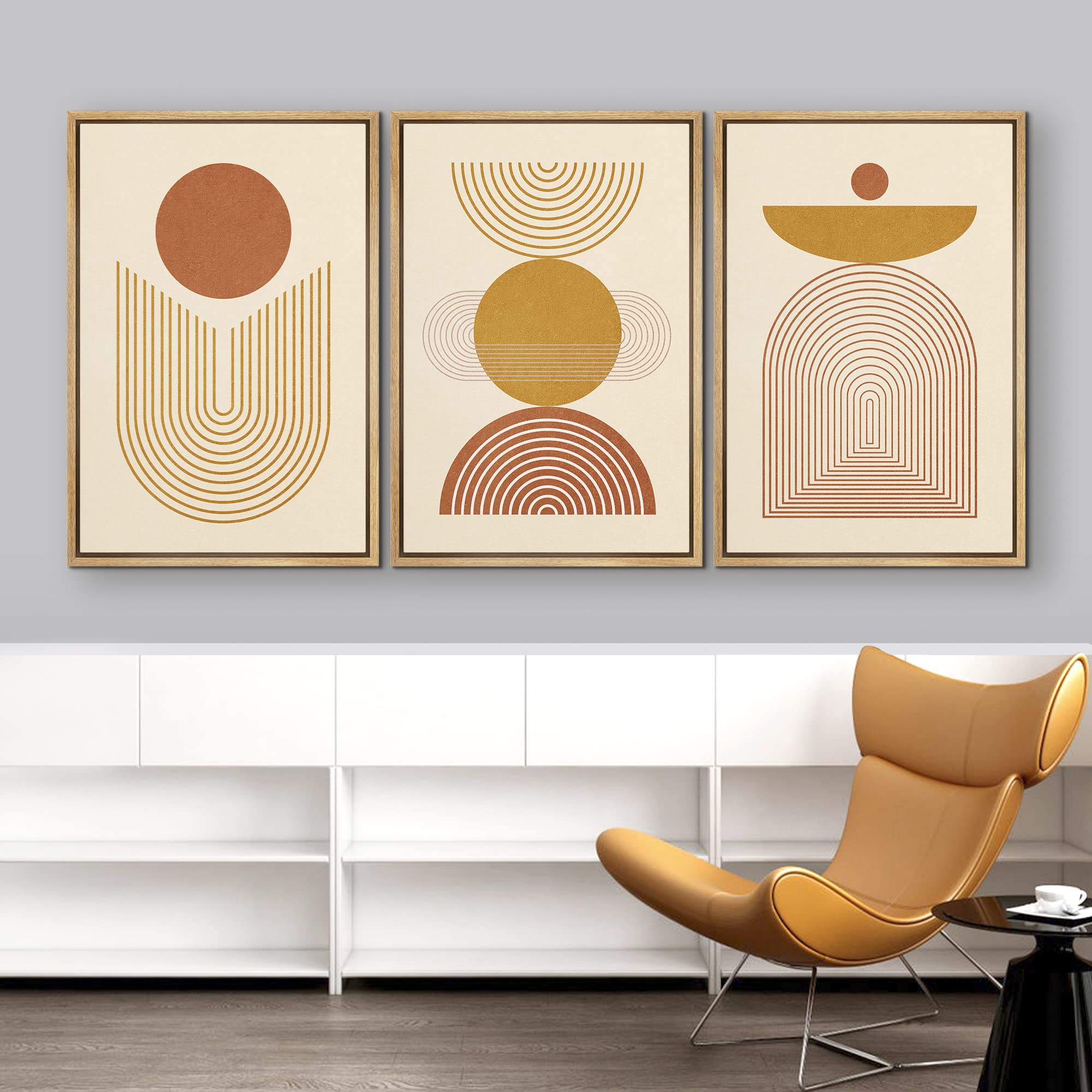 Idea4Wall Framed Canvas Print Wall Art Set Mid-Century Geometric Wave Polygons Abstract Shapes Illustrations Minimalism Boho Boh