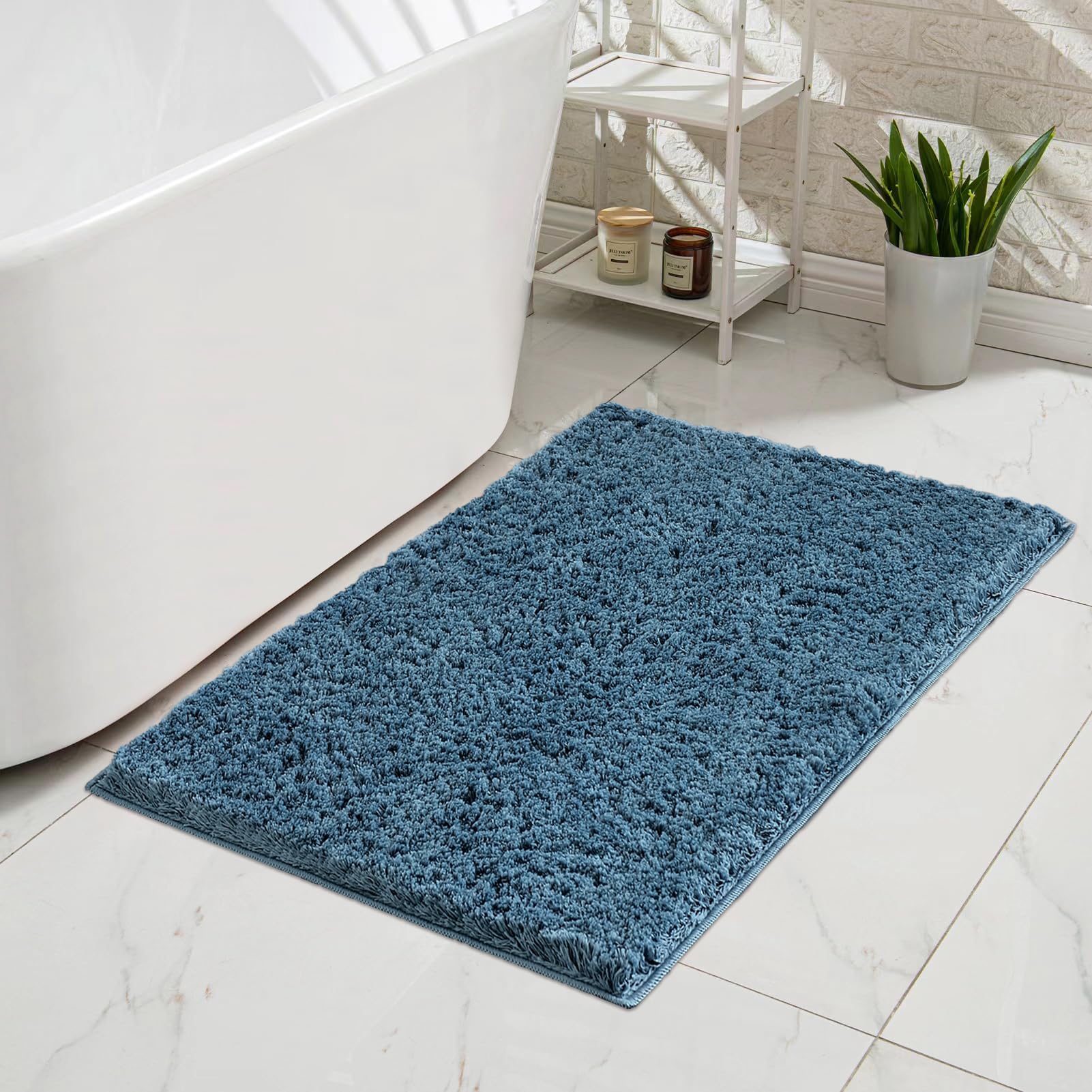 Cozecube Dusty Blue Bathroom Rugs 47'' X 24'', Bath Mats For Bathroom Non Slip, Ultra Soft Bath Rugs For Bathroom Washable, Plus