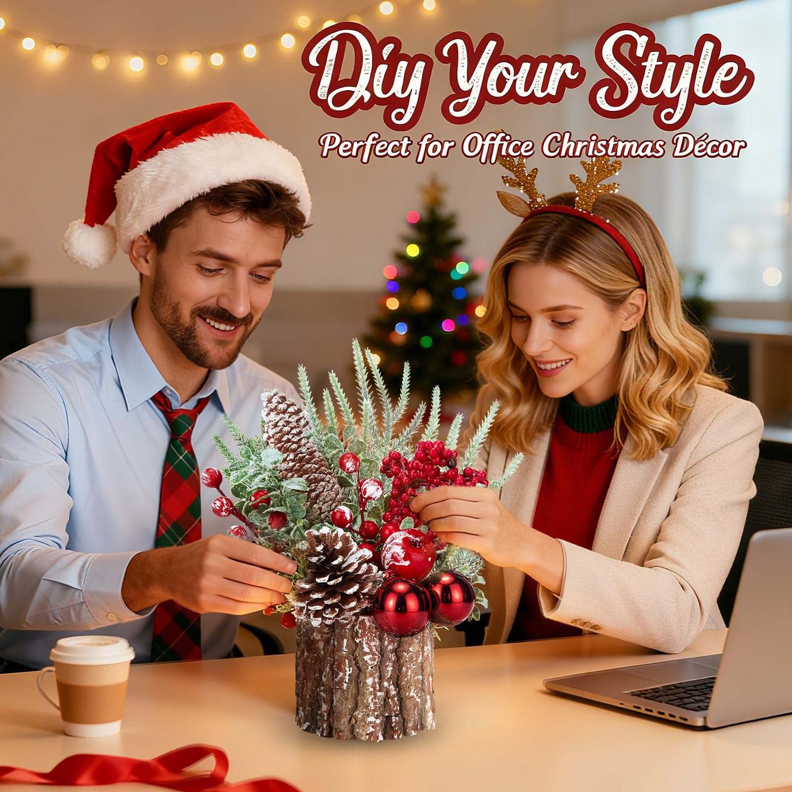 Christmas Decorations Indoor, Christmas Centerpiece Table Decorations, Small Artificial Tabletop/Desk Christmas Tree with Xmas O