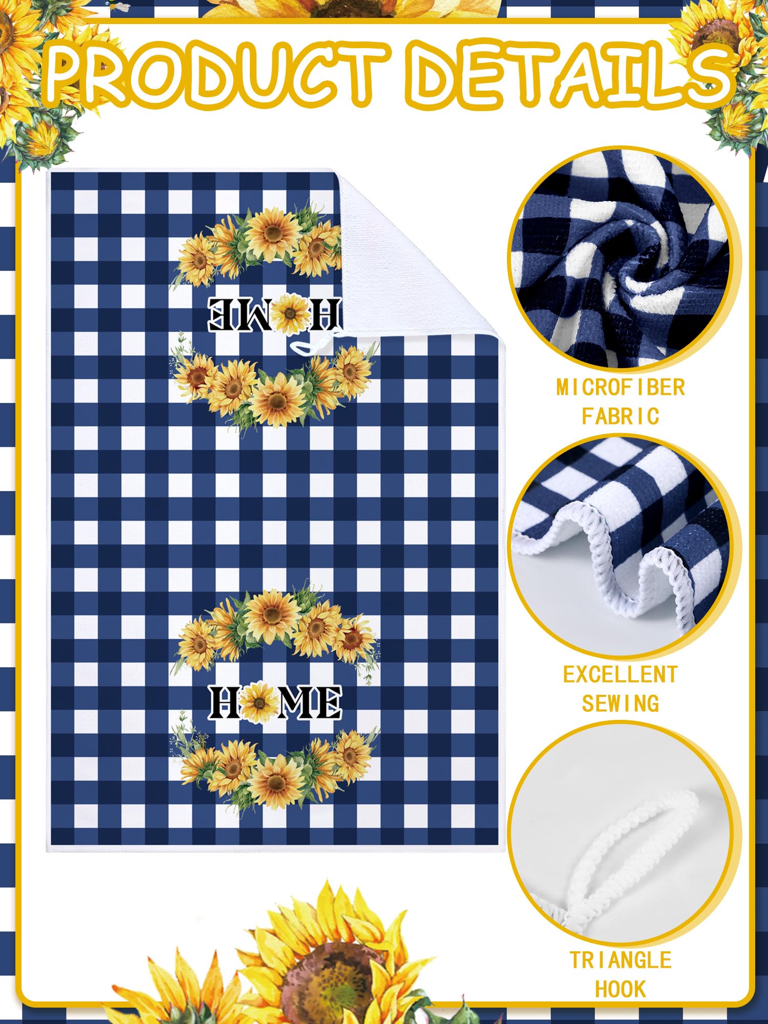 Bencailor 4 Pcs Sunflower Kitchen Towels Summer Fall Flower Floral Sea Beach Lemon Hand Dish Towels Fast Drying Decor Housewarmi