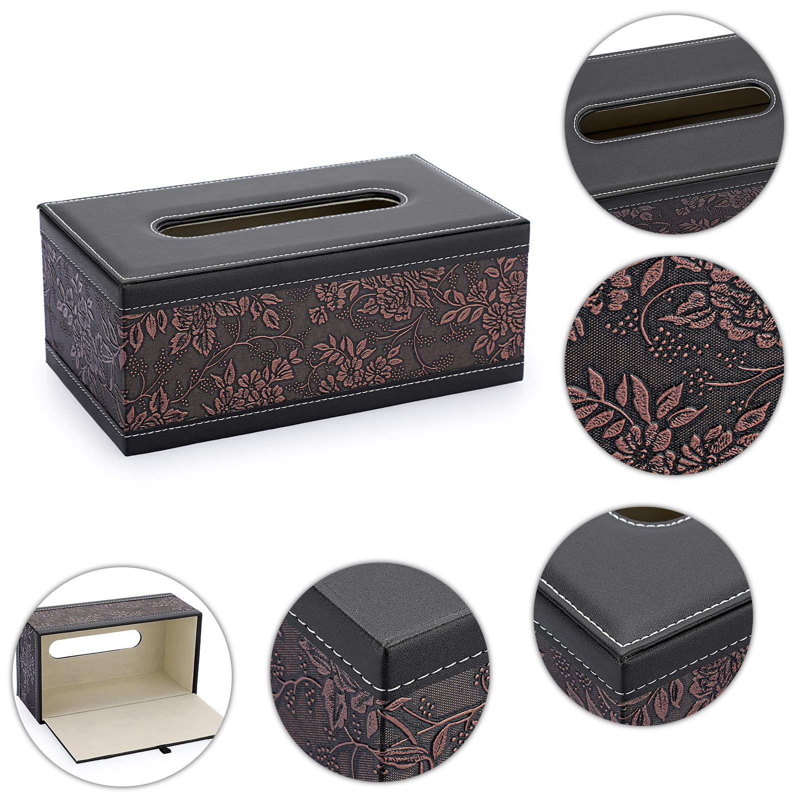 Sumnacon Rectangular Leather Tissue Box Cover - Stylish Tissue Box Holder with Magnetic Bottom  Decorative PU Tissue Box for Vanity Dresser Night Stand Table Countertop Home Office Car
