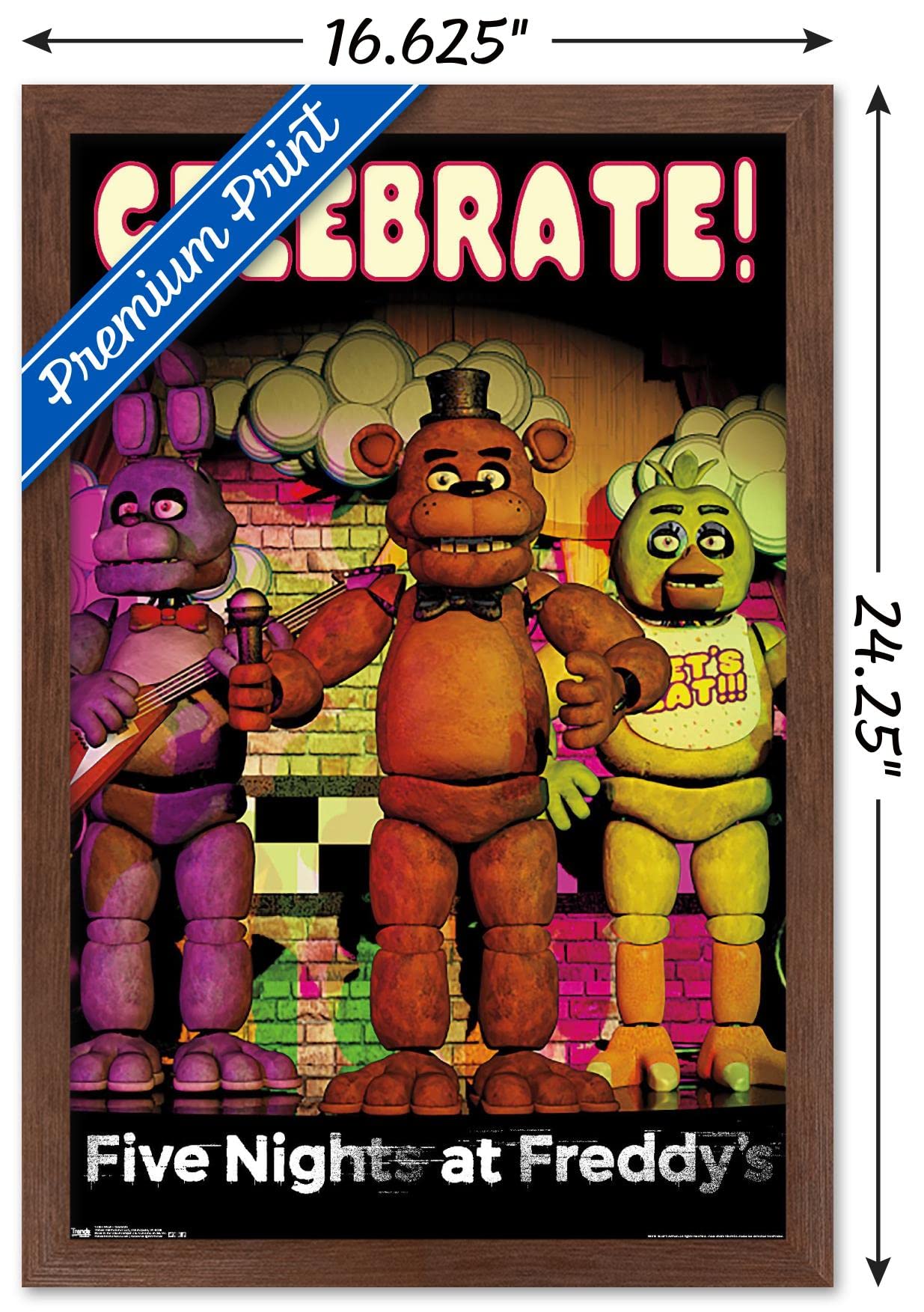 Trends International Five Nights At Freddy'S - Celebrate Wall Poster, 14.725'' X 22.375'', Mahogany Framed Version