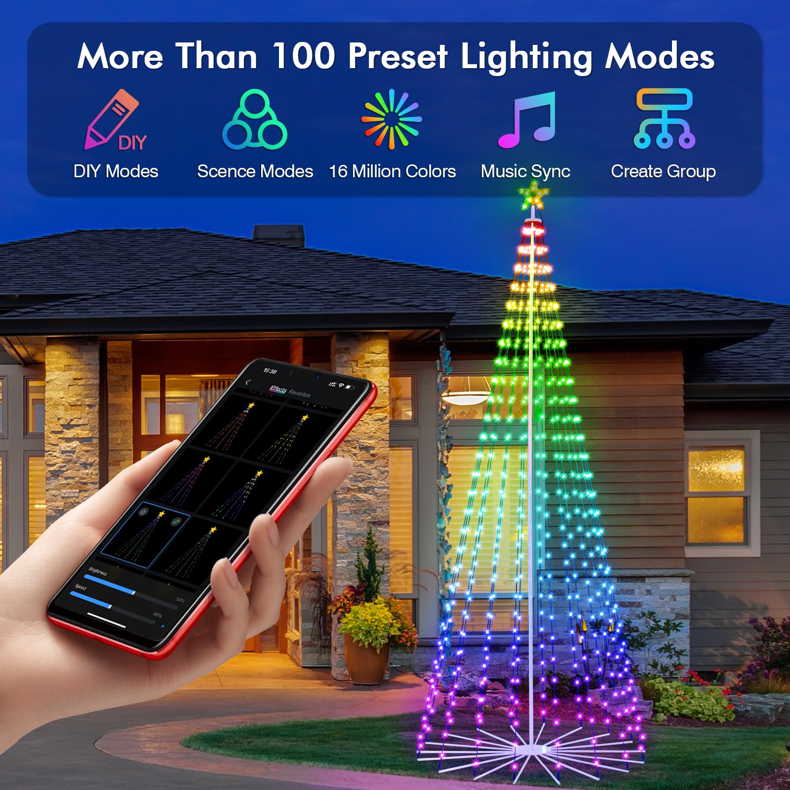 HOLILLUMA 10FT Outdoor Christmas Tree, RGB Color Changing Pre-lit Smart Cone Christmas Tree with LED Lights, App&Remote Control,
