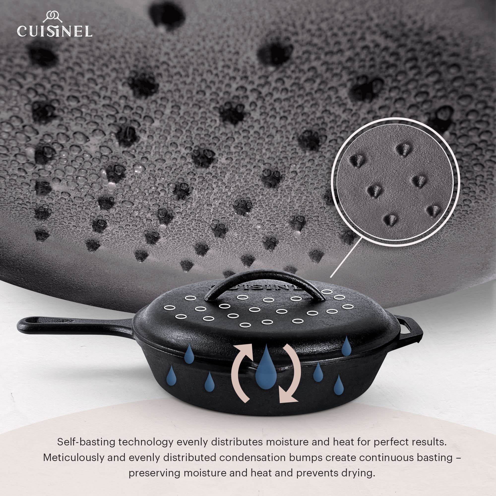 Cuisinel Cast Iron Skillets Set With Lids - 8''+10''+12''-Inch Pre-Seasoned Covered Frying Pan Set + Silicone Handle And Lid Hol