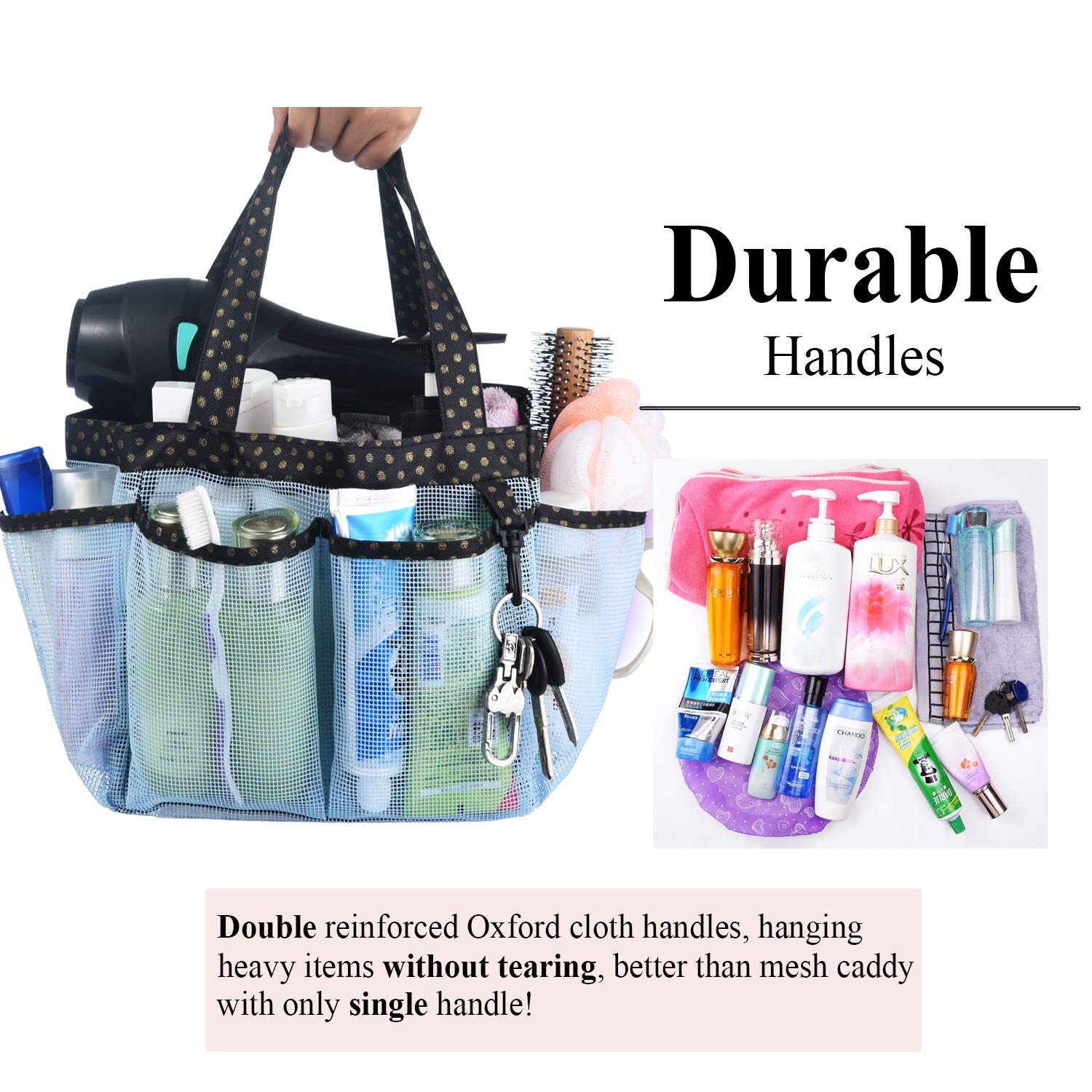 Haundry Mesh Shower Caddy Bag, Portable Shower Caddy Tote Organizer With 8 Pockets For College Dorm Room Essentials, Beach, Swim
