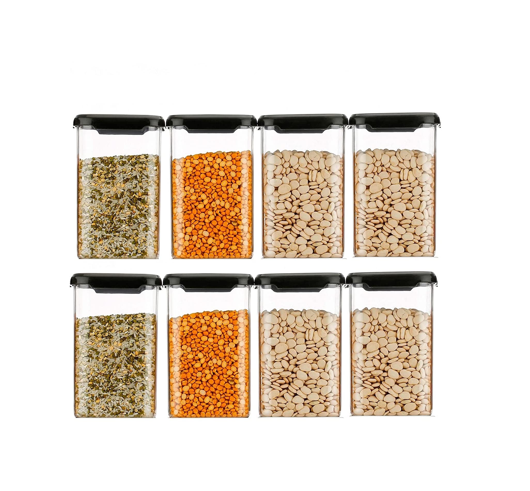 Vr 1100 Ml Easy Flow Cereal Dispenser Storage Jar, Idle For Kitchen Storage Box Lid Food Rice Pasta Pulses Container, Square Co