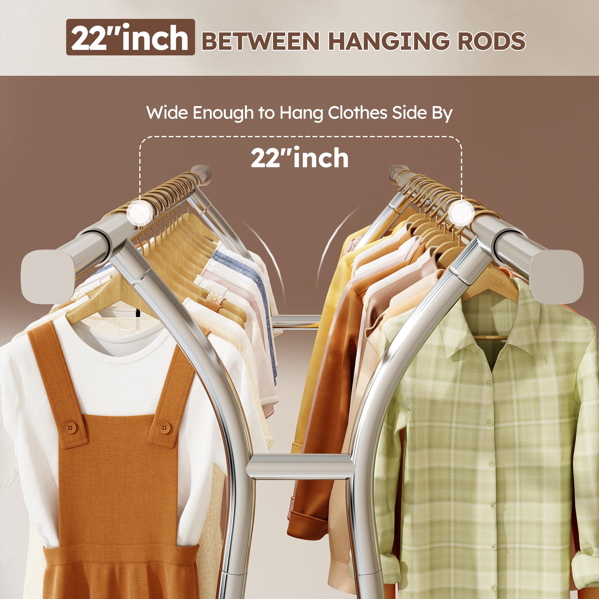 Raybee 78''W Clothes Rack Heavy Duty Loads 650Lbs, Clothing Racks For Hanging Clothes, Rolling Clothing Rack With Shelves, Cloth
