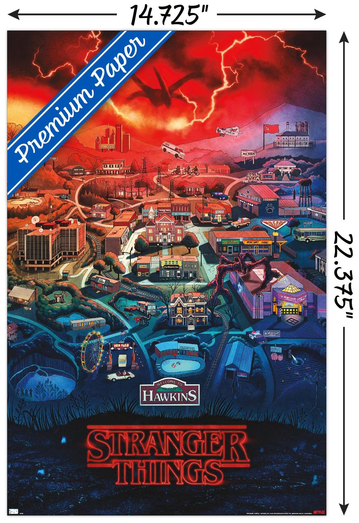 Trends International Netflix Stranger Things: Season 4 - Hawkins, Indiana Wall Poster, 14.725'' X 22.375'', Premium Unframed Ver