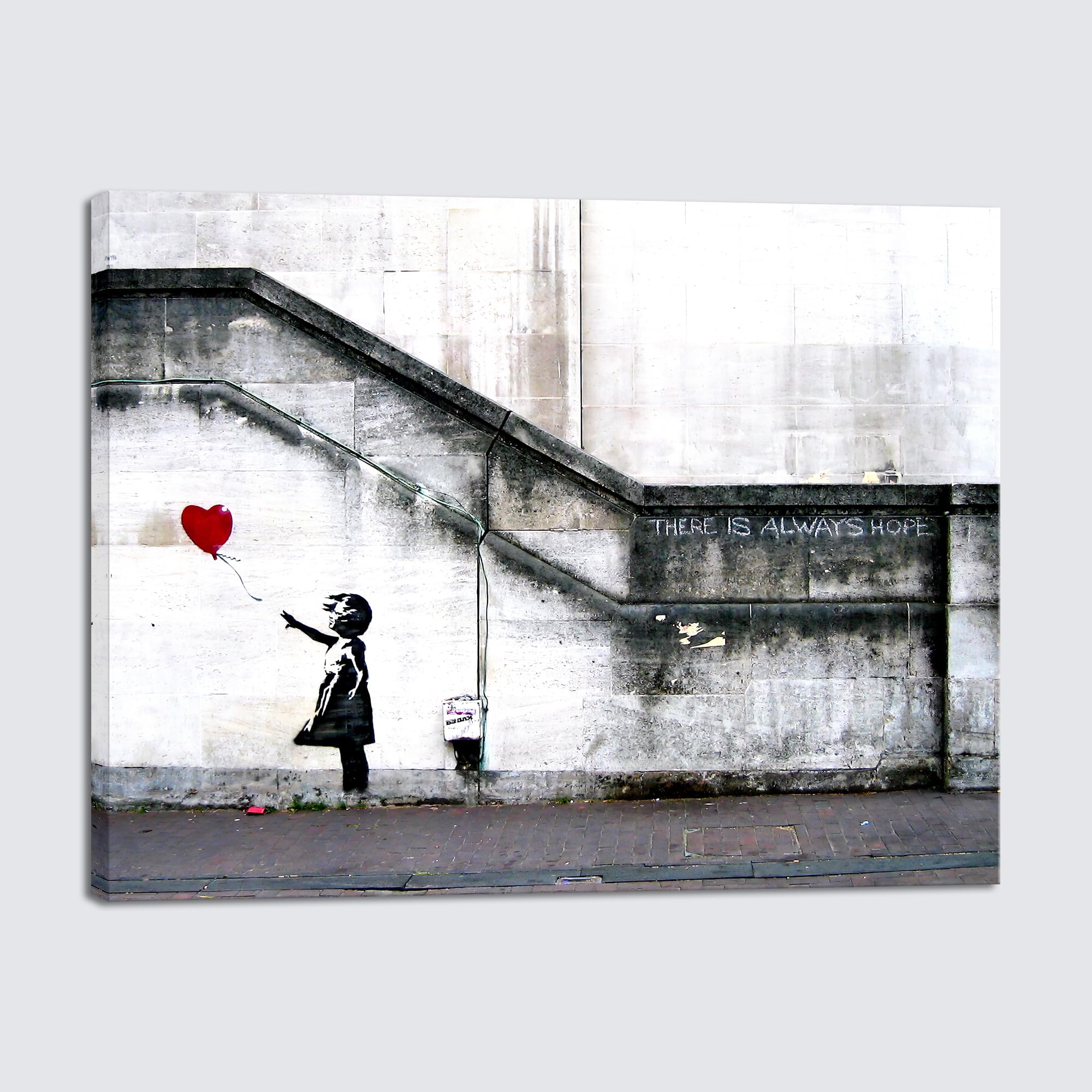 Wieco Art Banksy Grafitti Girl With Red Balloon Canvas Prints Wall Art Grey Love Pictures Paintings For Living Room Bedroom Home