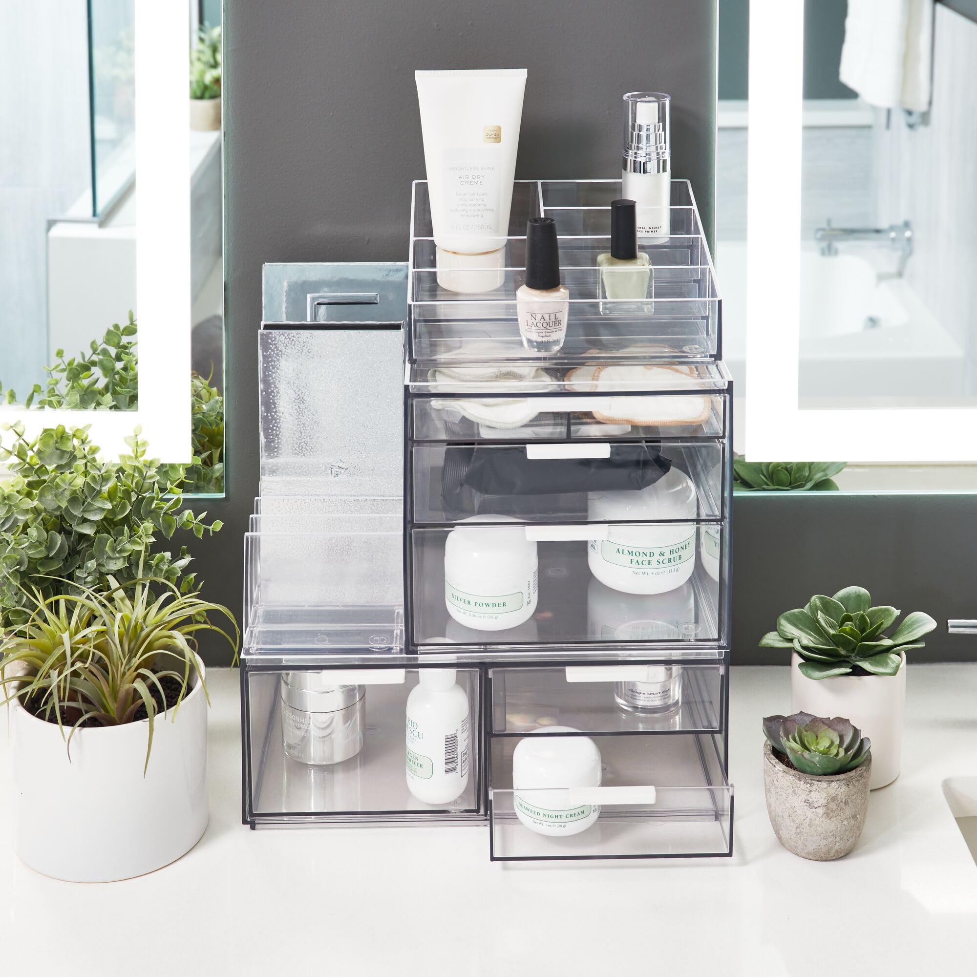 Idesign The Sarah Tanno Collection Plastic Cosmetics And Makeup Palette Organizer, 7-Compartment, Clear, 20.3 Cm    10.1 Cm    7