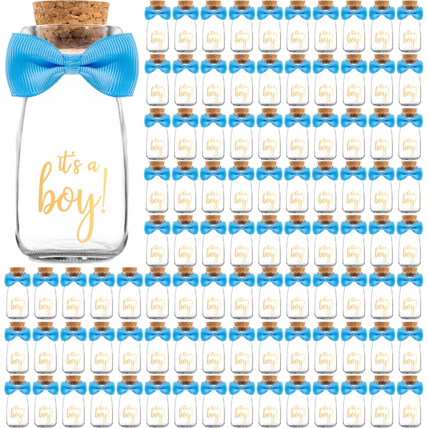Ethisa 96 Pack It'S A Boy Milk Glass Bottles With Ribbons And Stickers - Vintage Baby Shower Favors For Guests And Table Centerp