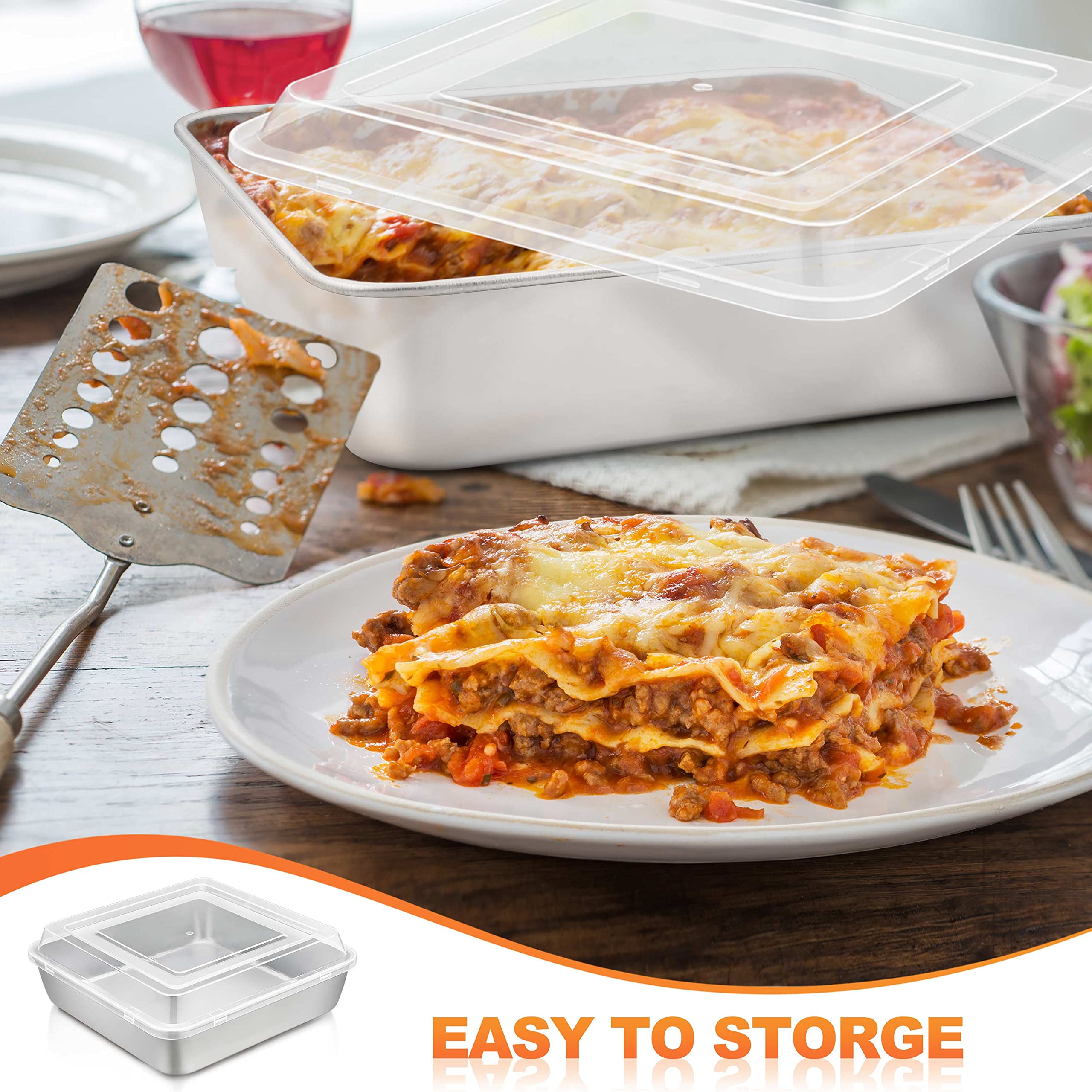 Herogo 8   X 8    Square Cake Pan, Stainless Steel Square Baking Pan With Lid, Cakes Brownie Lasagna Pan Set, 2 Pans + 2 Lids, H