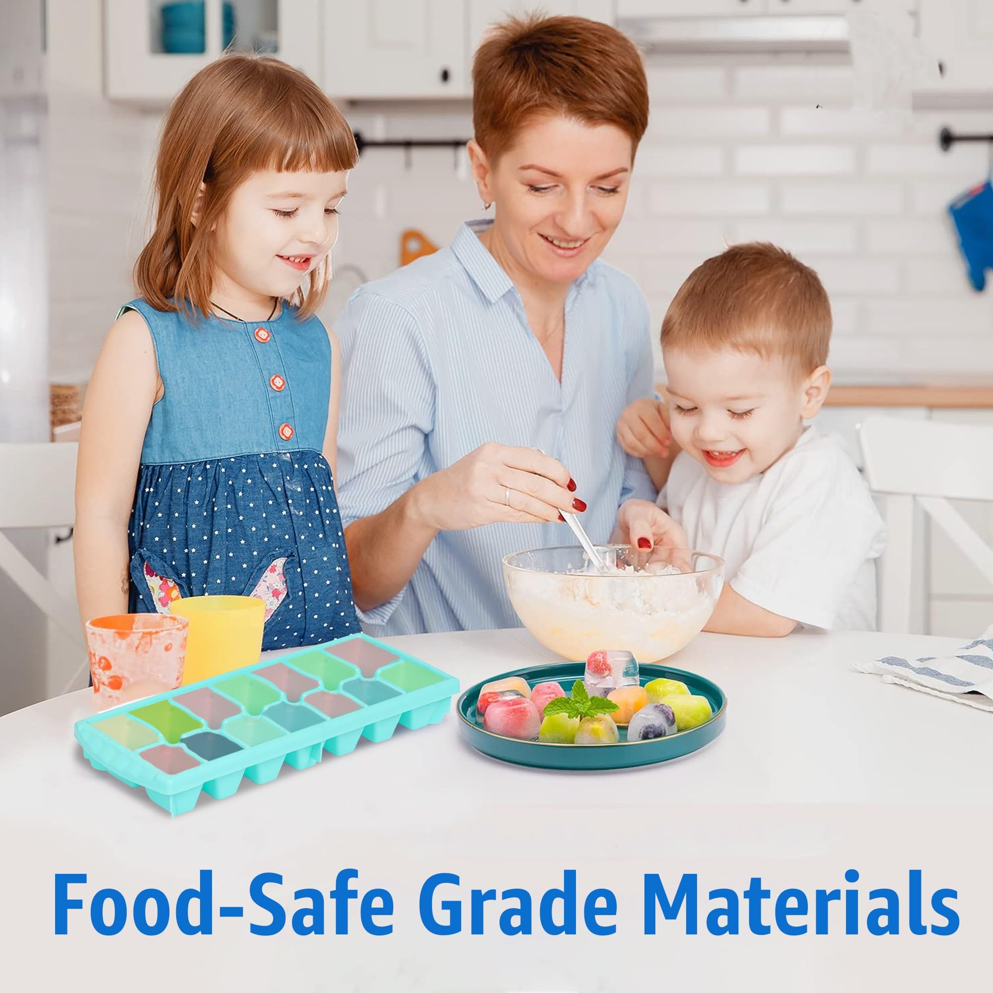 Aashu Ice Tray,Ice Cube Tray For Freezer,14 Cube,Green, 3 Pieces