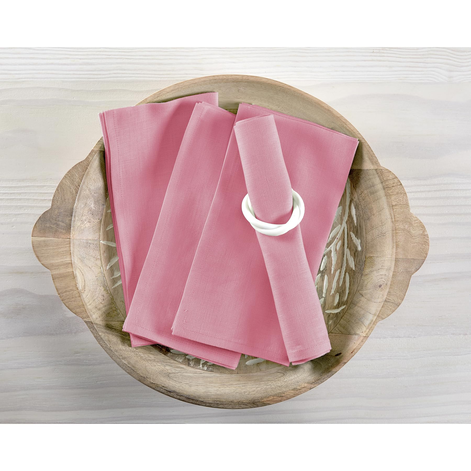 Solino Home Linen Dinner Napkins 20 x 20 Inch - 100% Pure Linen Pink Carnation Cloth Napkins Set of 4 for Spring, Easter - Fete,