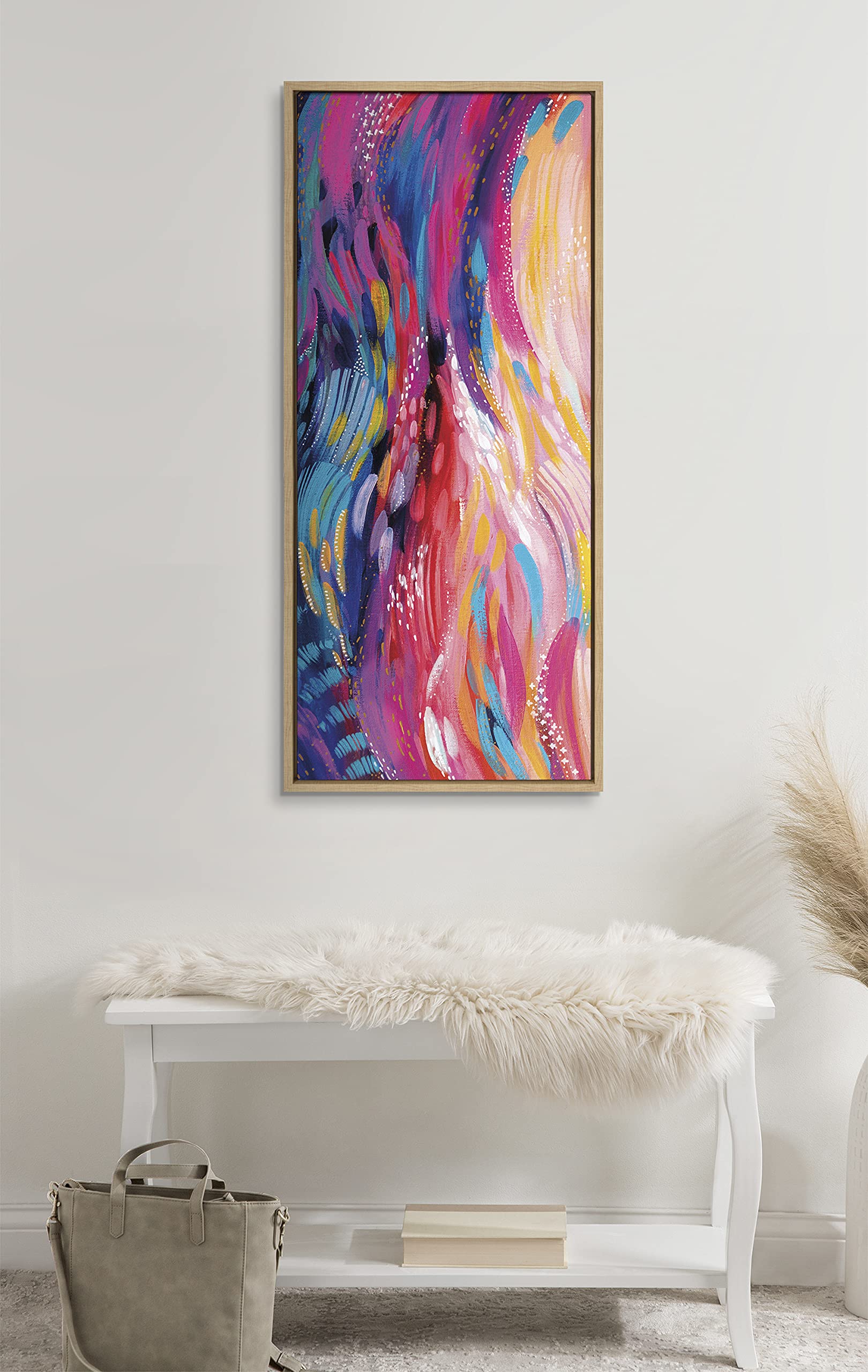 Kate And Laurel Sylvie Brush Strokes 90 Framed Canvas Wall Art By Jessi Raulet Of Ettavee, 18X40 Natural, Vibrant Abstract Art F
